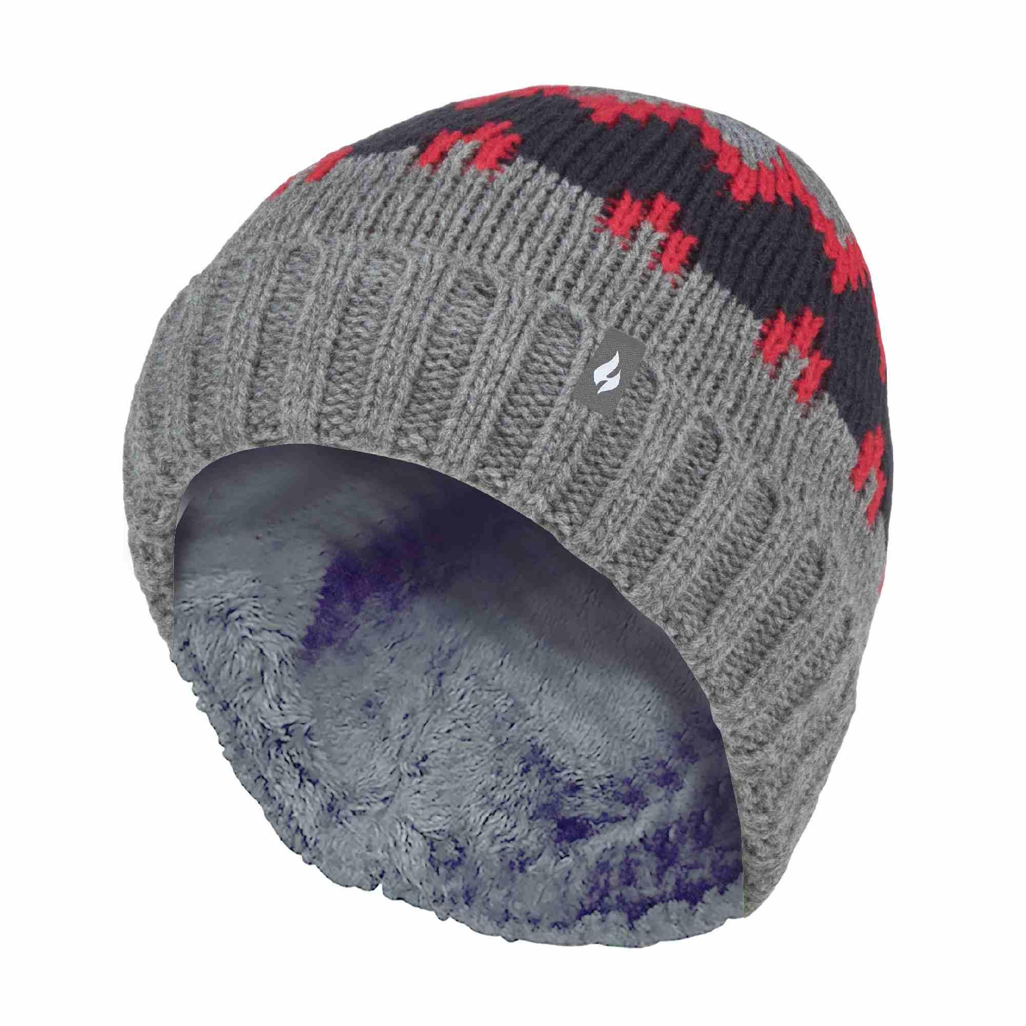 HEAT HOLDERS Boys Thick Ribbed Woven Knitted Soft Pom Pom Bobble Beanie Hat