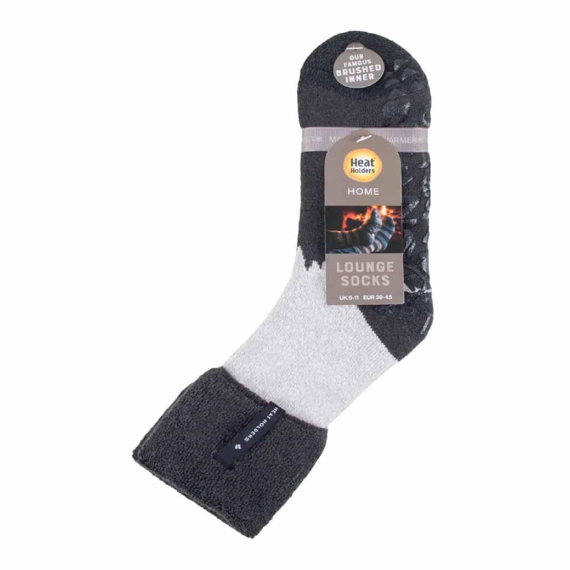 Mens Turnover Thermal Fleece Lined Bed Socks with Non Slip Grips 2/7