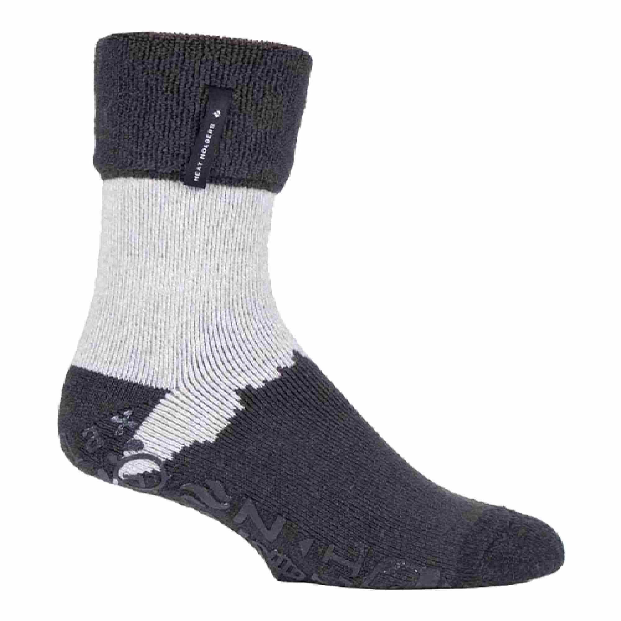 Mens Turnover Thermal Fleece Lined Bed Socks with Non Slip Grips 1/7