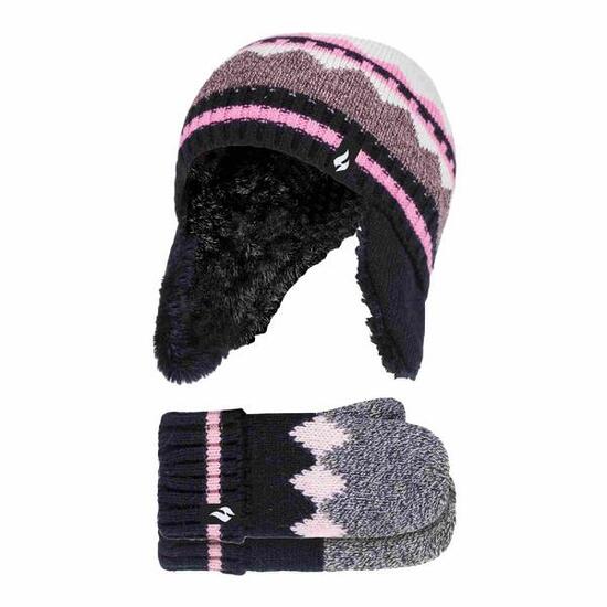 Heat Holders - Fille Tricot Bonnet et Gant | Chapeau Pompon Mitaines Hiver