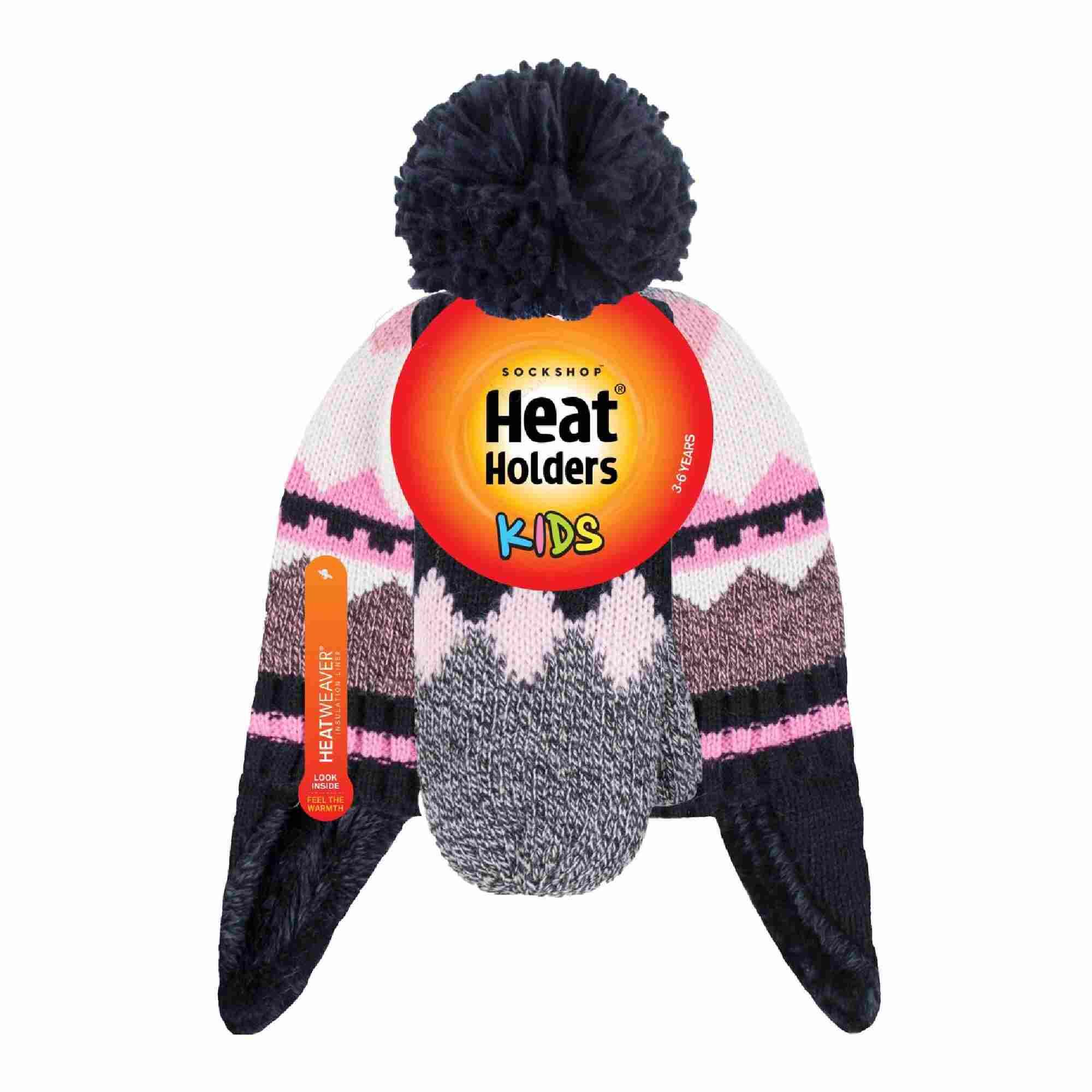 Girls Nordic Pattern Trapper Hat with Pom Pom and Mittens Set 2/4