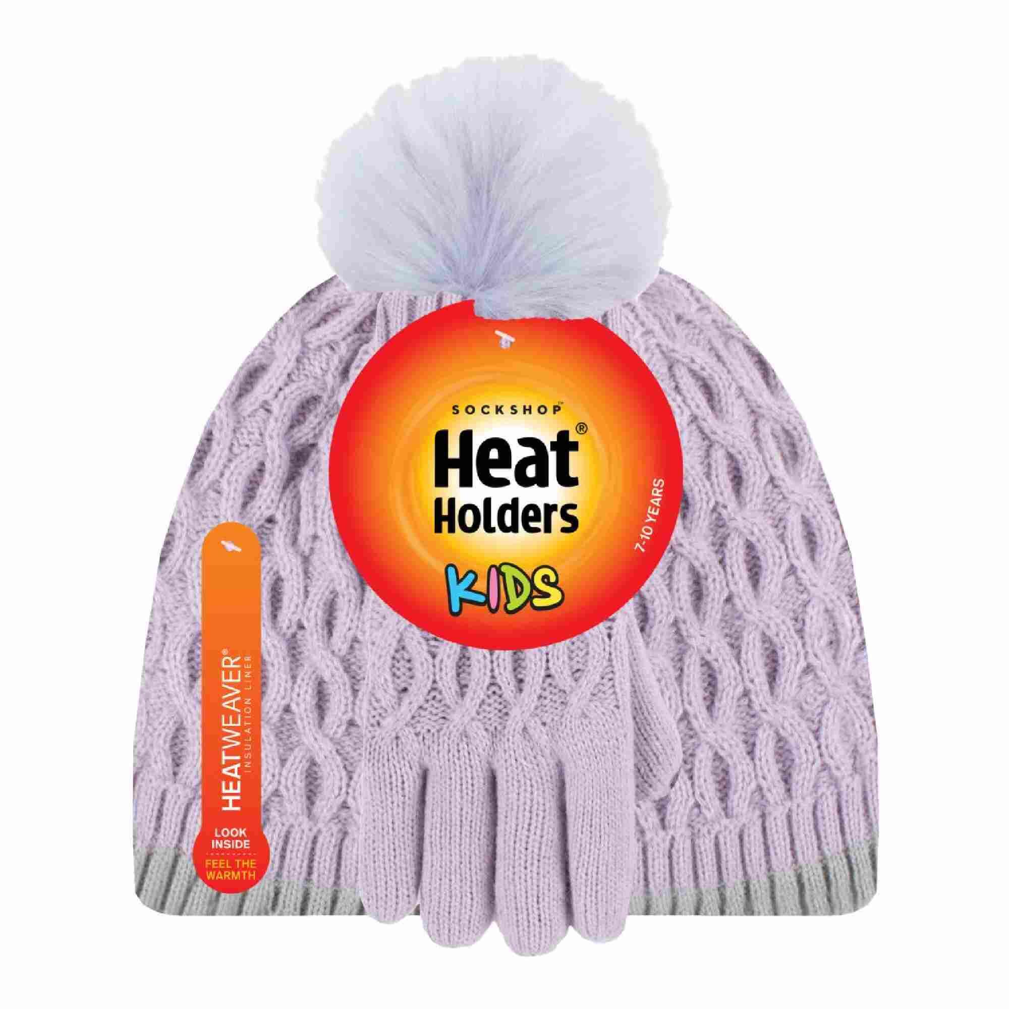 Girls Thermal Insulated Pom Pom Bobble Beanie Hat and Gloves 2/3