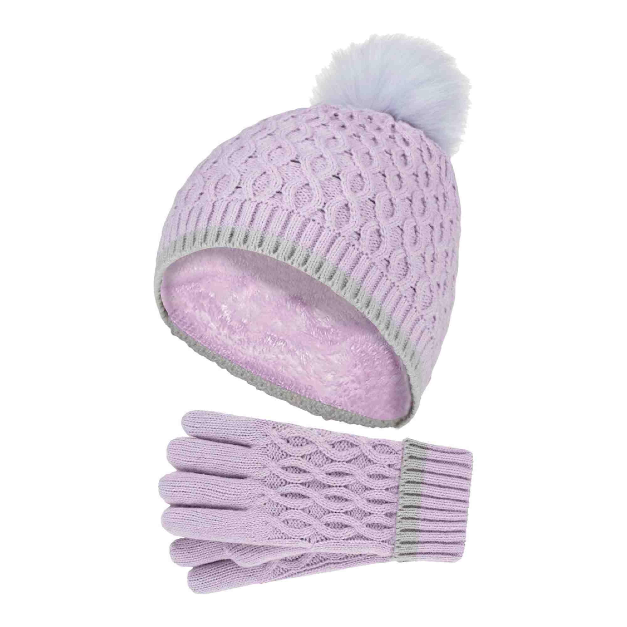 HEAT HOLDERS Girls Thermal Insulated Pom Pom Bobble Beanie Hat and Gloves