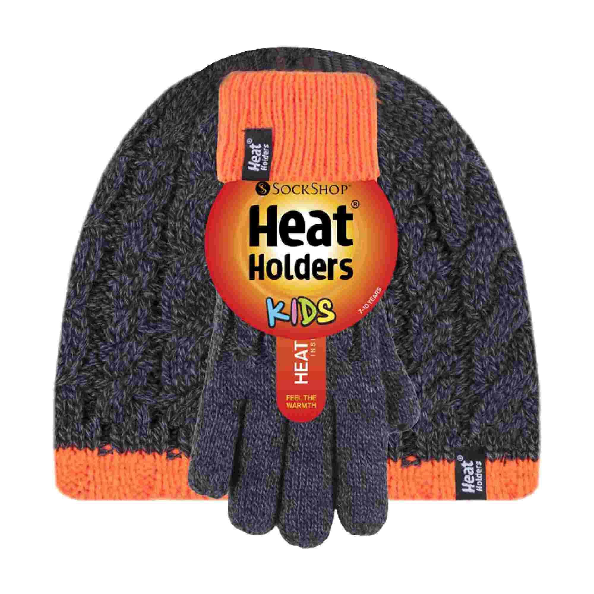 Heat Holders - Jungen Kinder Zopfmuster Fleece Wintermütze und Handschuhe Set 2/4
