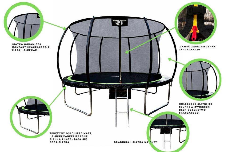Trampolina REA TAPE 14' okrągła z siatką, drabinką oraz torbą na buty