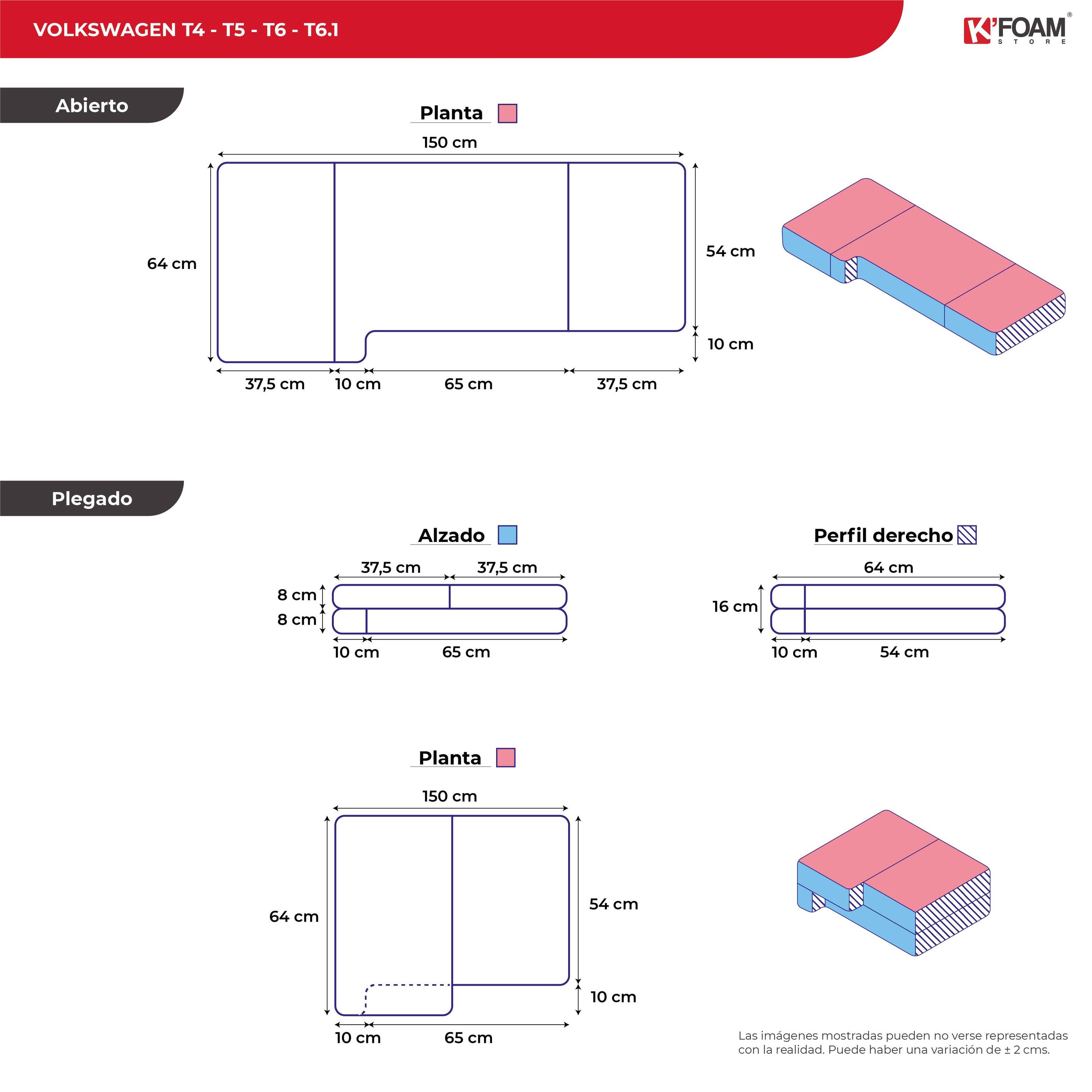 Opvouwbaar front camper bed matras voor Volkswagen T4, T5 en T6 7/8