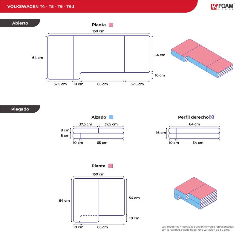 Matelas pliable pour camping-car avant pour Volkswagen T4, T5 et T6