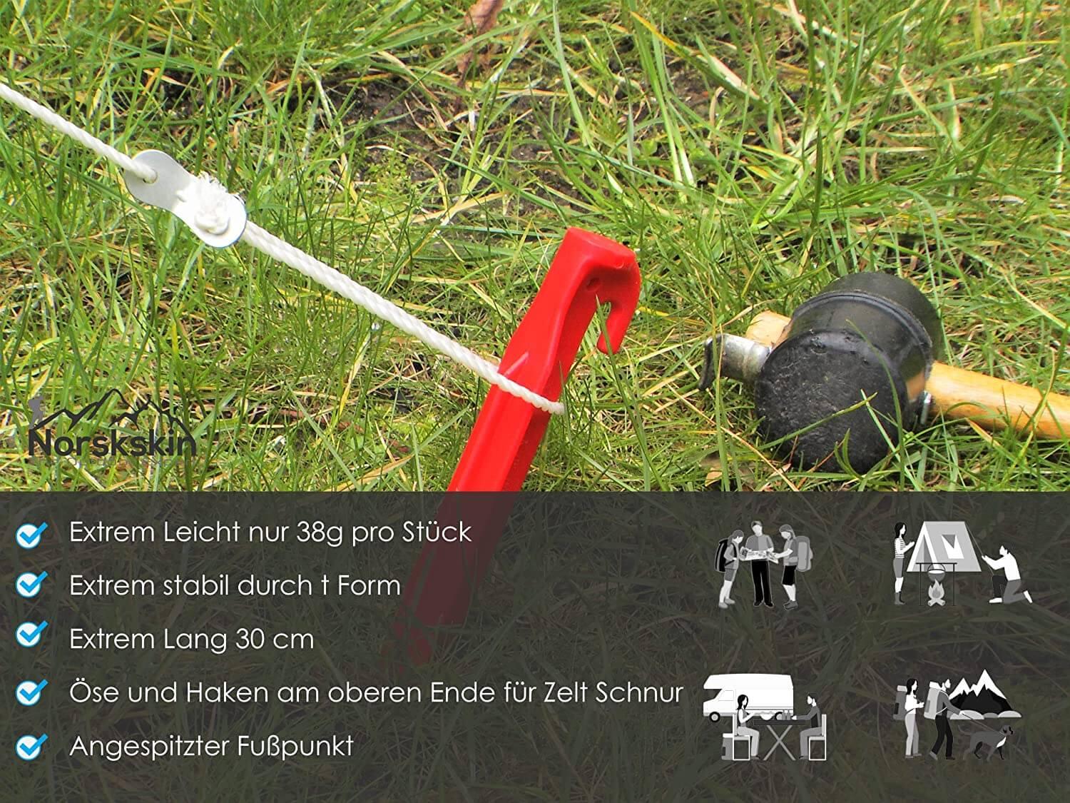 Zelt-Heringe aus Kunststoff 30 cm. 5 Stück Rot Heringe Erdnägel 3/6