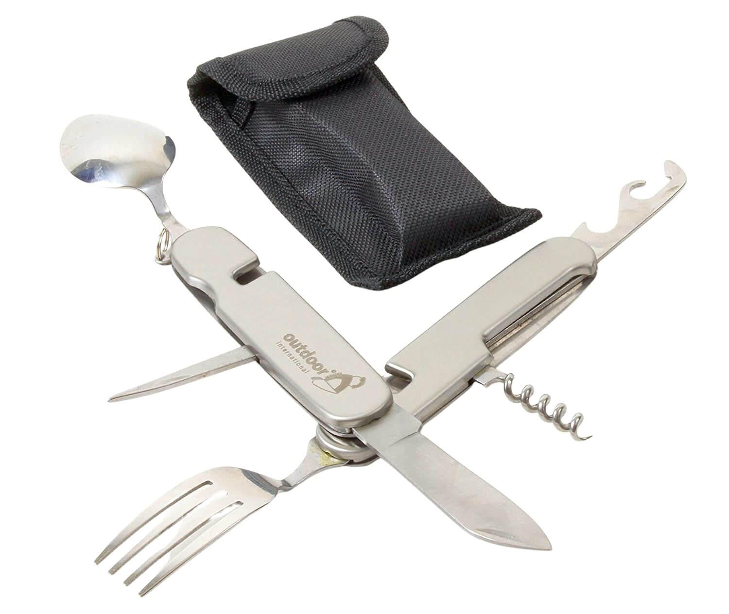 OUTDOOR INTERNATIONAL 6 in 1 reisbestekset roestvrij staal camping outdoor bestek opvouwbaar