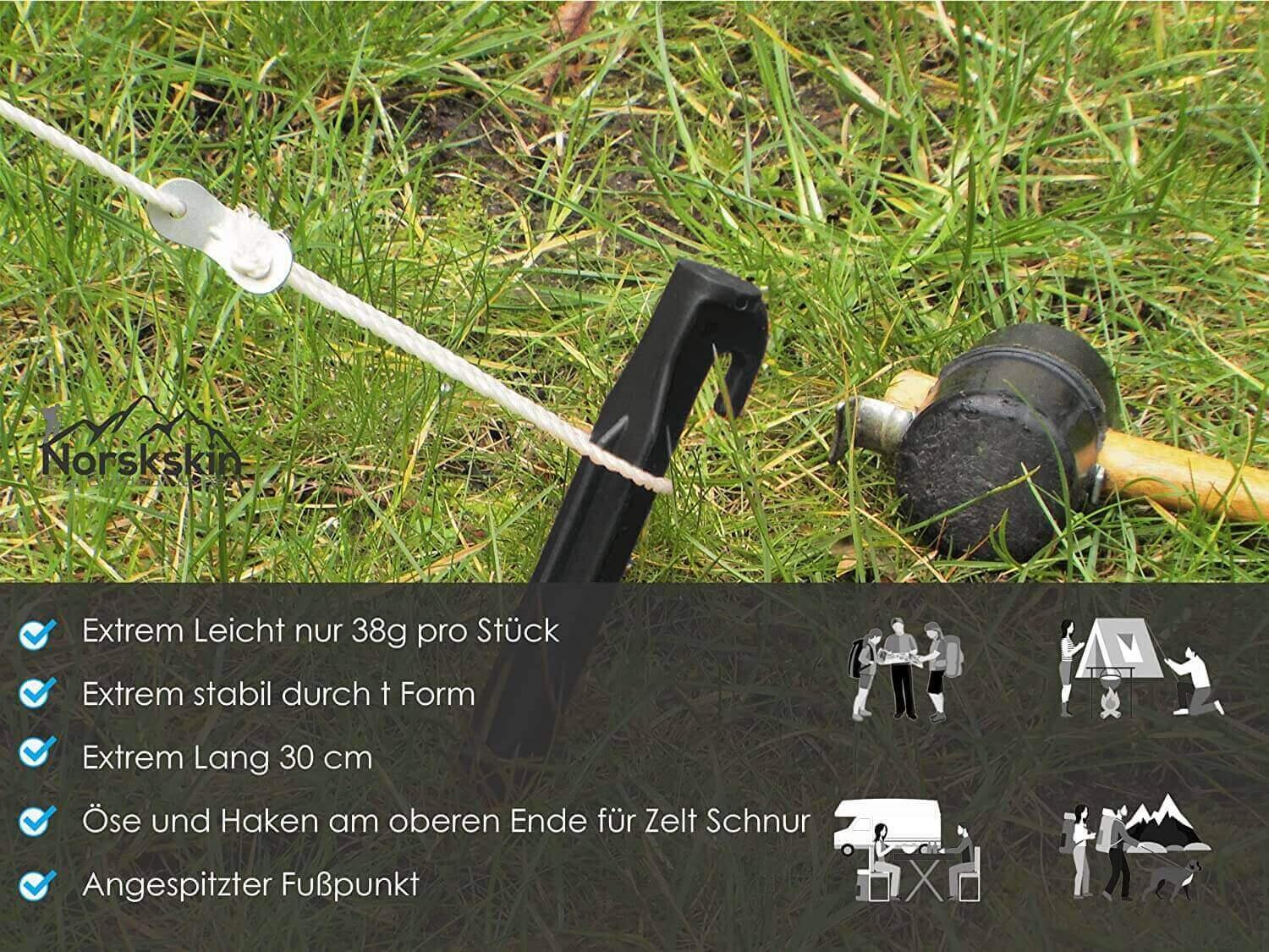 Zelt-Heringe aus Kunststoff 30 cm. 5 Stück Schwarz Heringe Erdnägel 4/6