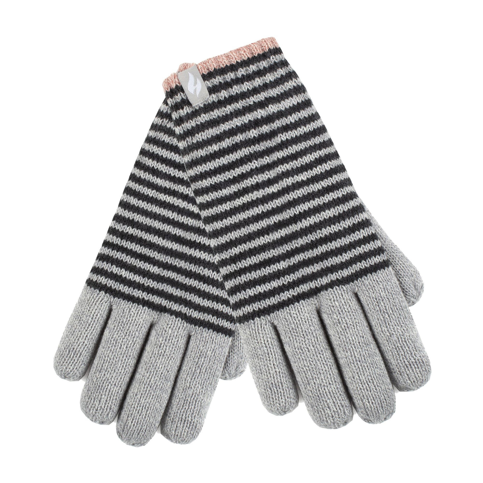 HEAT HOLDERS Ladies Striped Fleece Lined Knitted Warm Winter Thermal Gloves