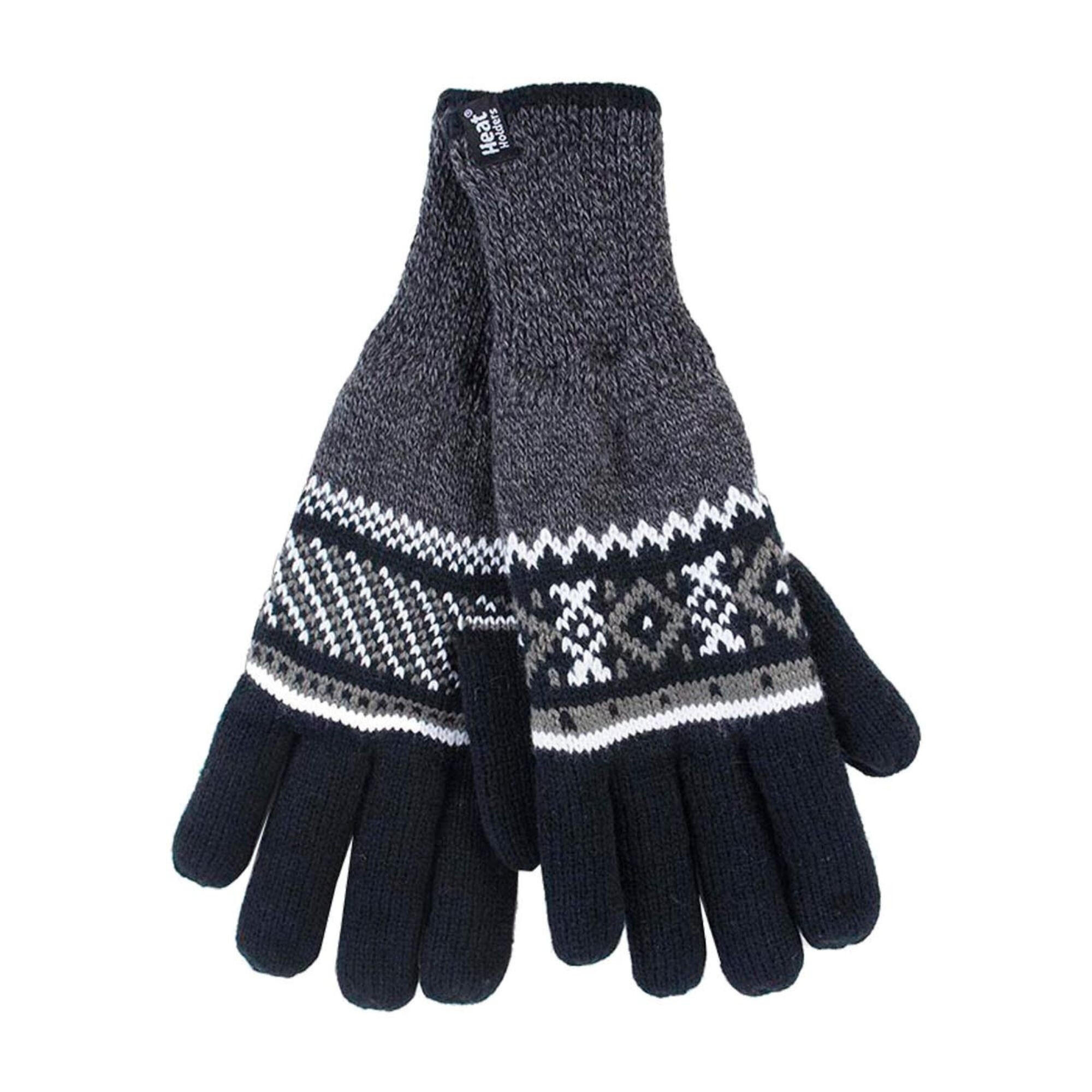 Mens Nordic Fairisle Knitted Fleece Lined Winter Thermal Gloves 1/4