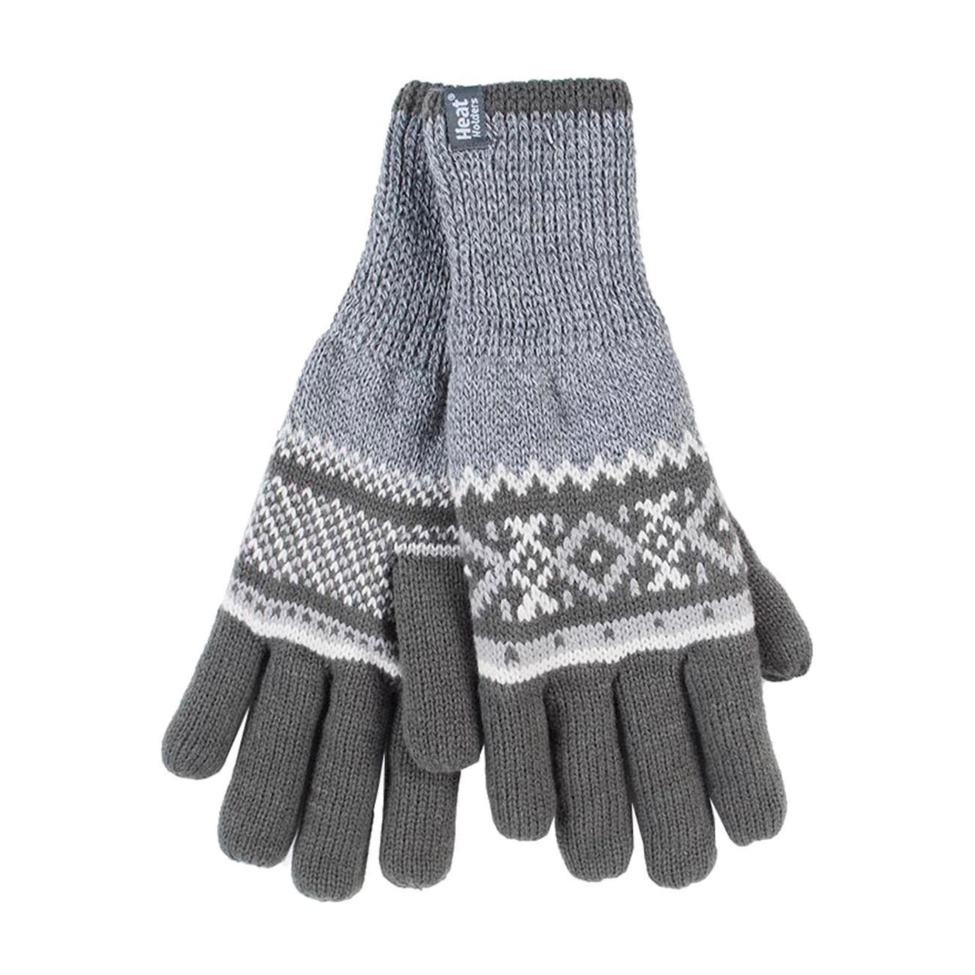 HEAT HOLDERS Mens Nordic Fairisle Knitted Fleece Lined Winter Thermal Gloves