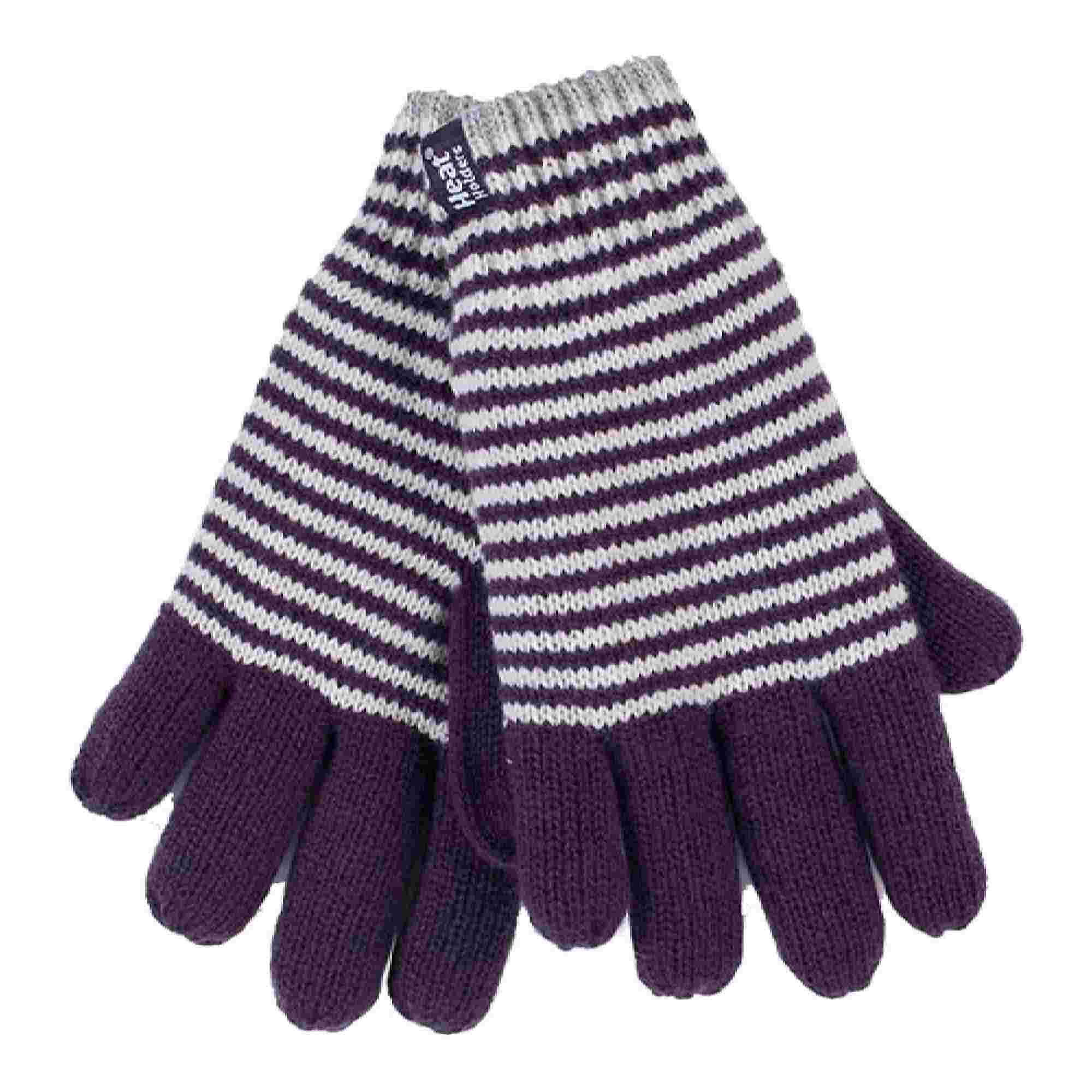 HEAT HOLDERS Ladies Striped Fleece Lined Knitted Warm Thermal Winter Gloves
