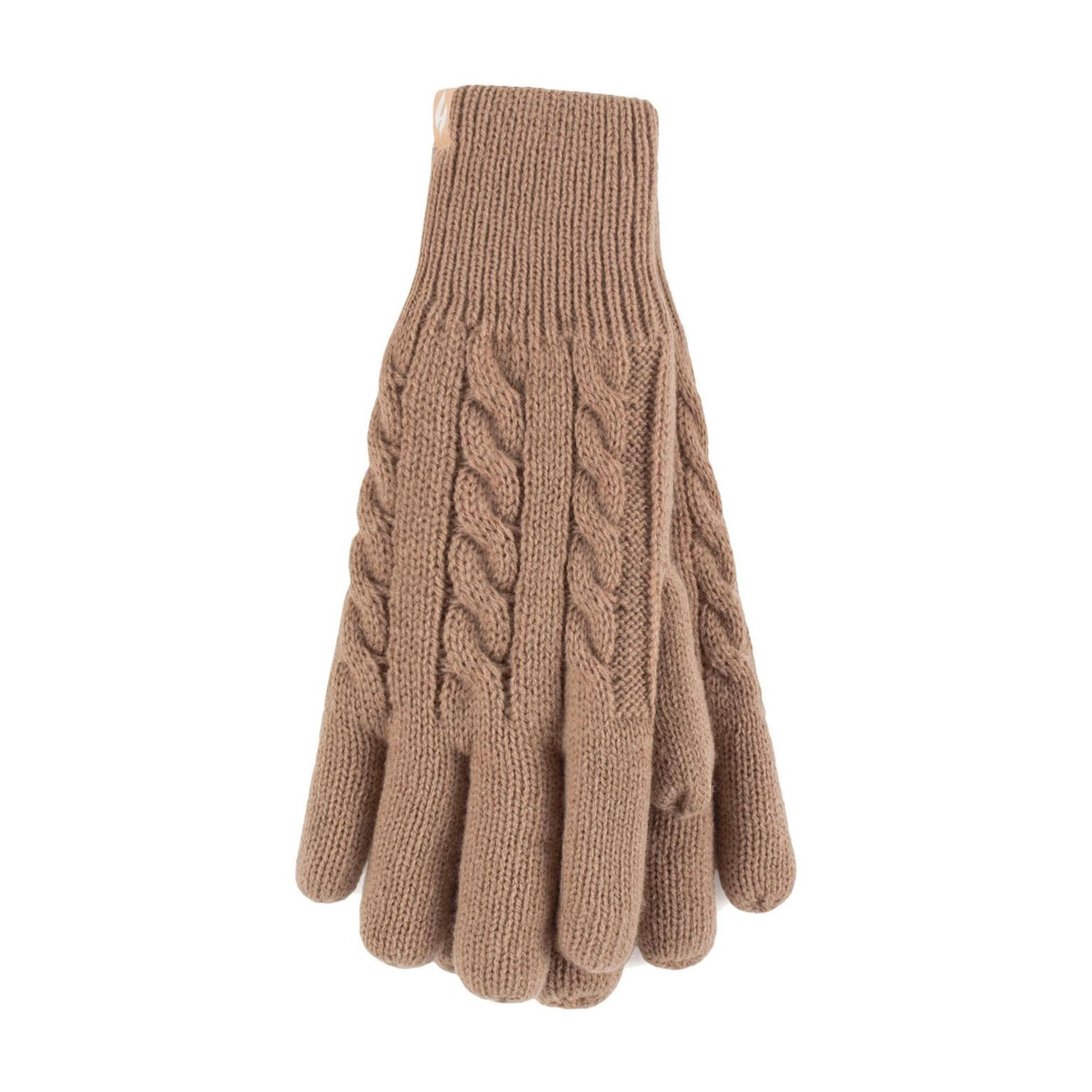 HEAT HOLDERS Ladies Cable Knit 2.3 Tog Fleece Lined Thermal Winter Gloves
