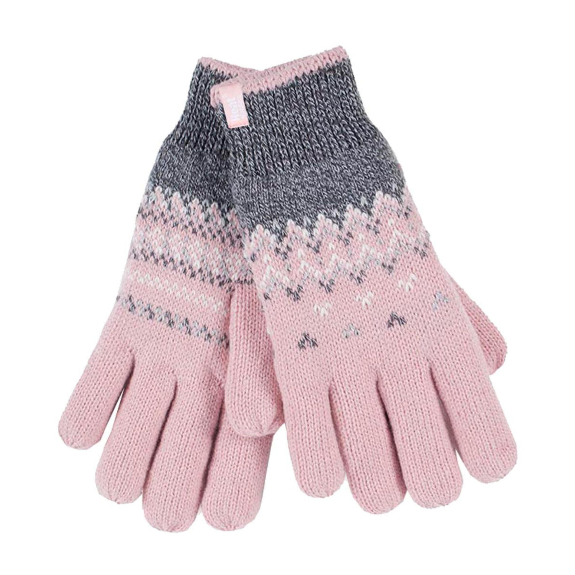 HEAT HOLDERS Ladies Fairisle Fleece Lined Knitted Warm Winter Thermal Gloves