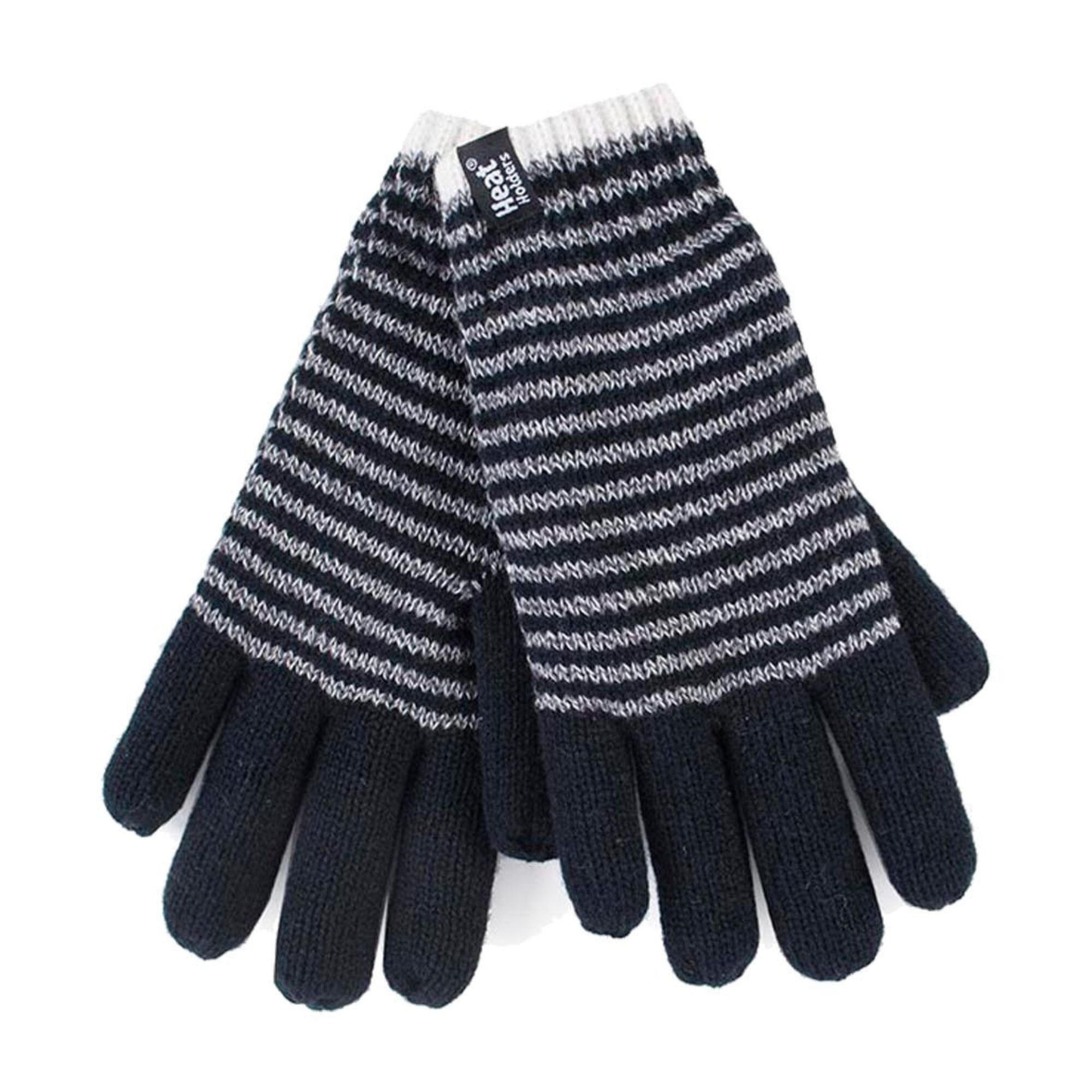 HEAT HOLDERS Ladies Striped Fleece Lined Knitted Warm Winter Thermal Gloves