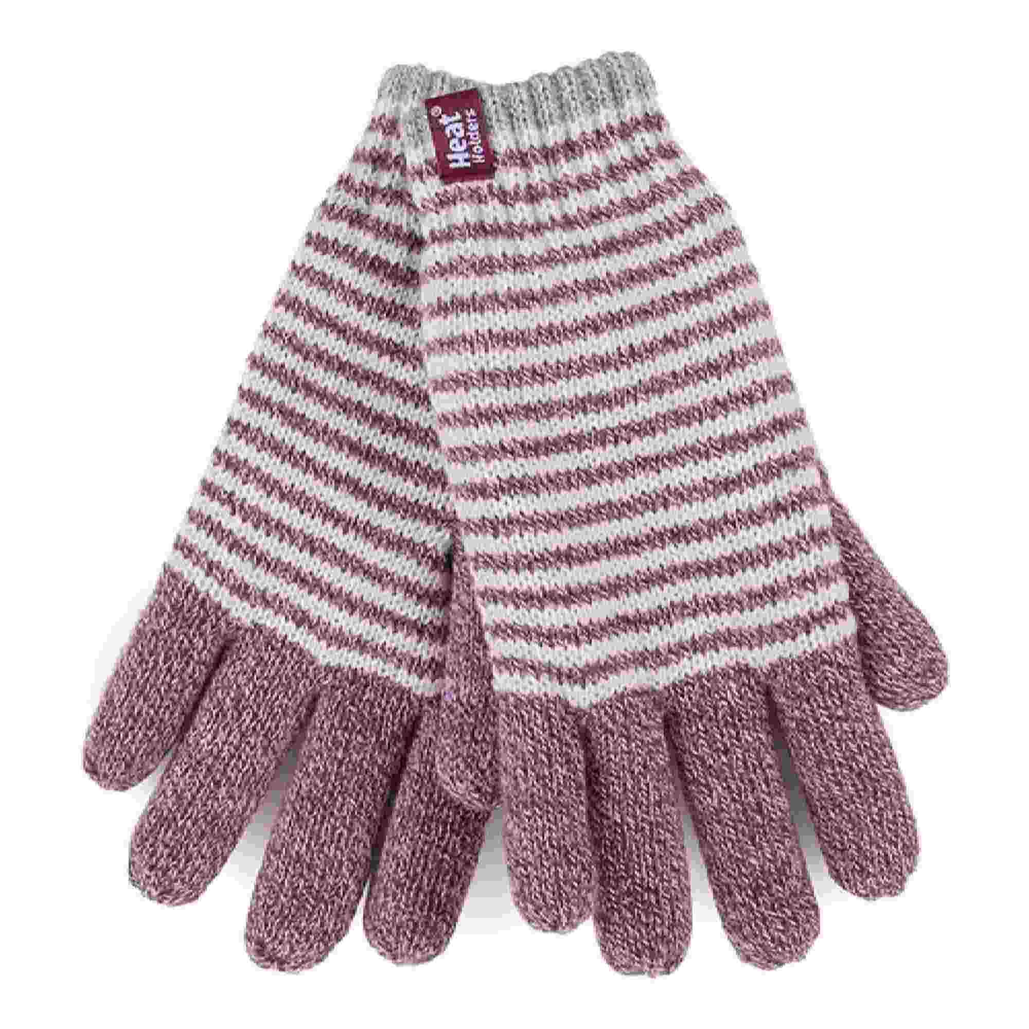 HEAT HOLDERS Ladies Striped Fleece Lined Knitted Warm Thermal Winter Gloves