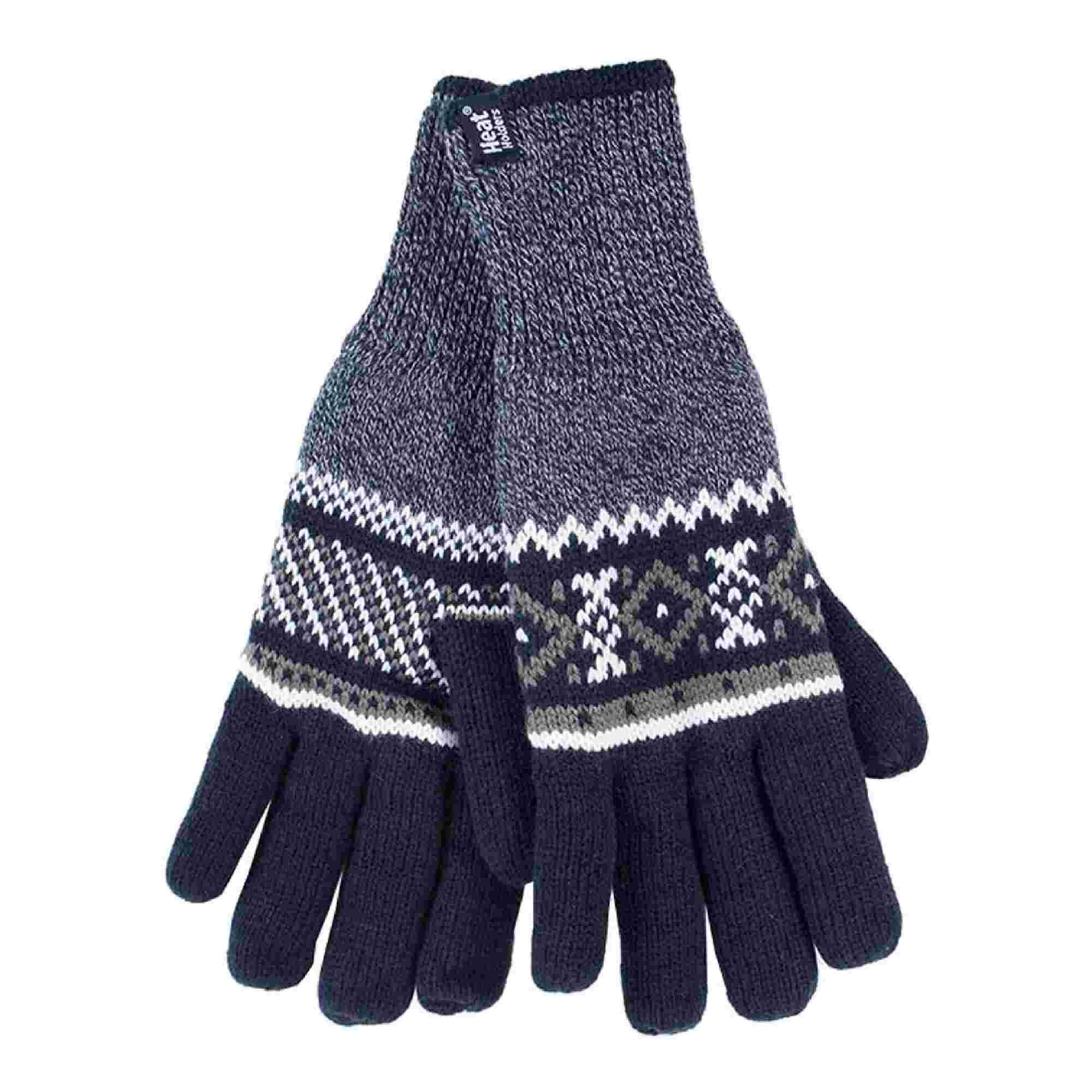 Mens Nordic Fairisle Knitted Fleece Lined Winter Thermal Gloves 1/4