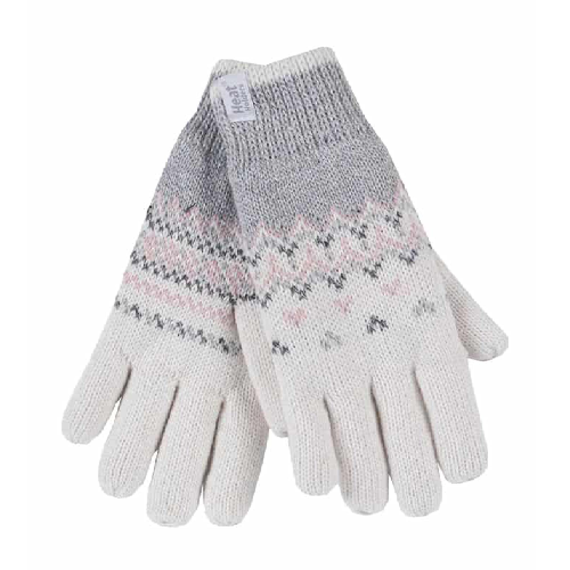 HEAT HOLDERS Ladies Fairisle Fleece Lined Knitted Warm Winter Thermal Gloves