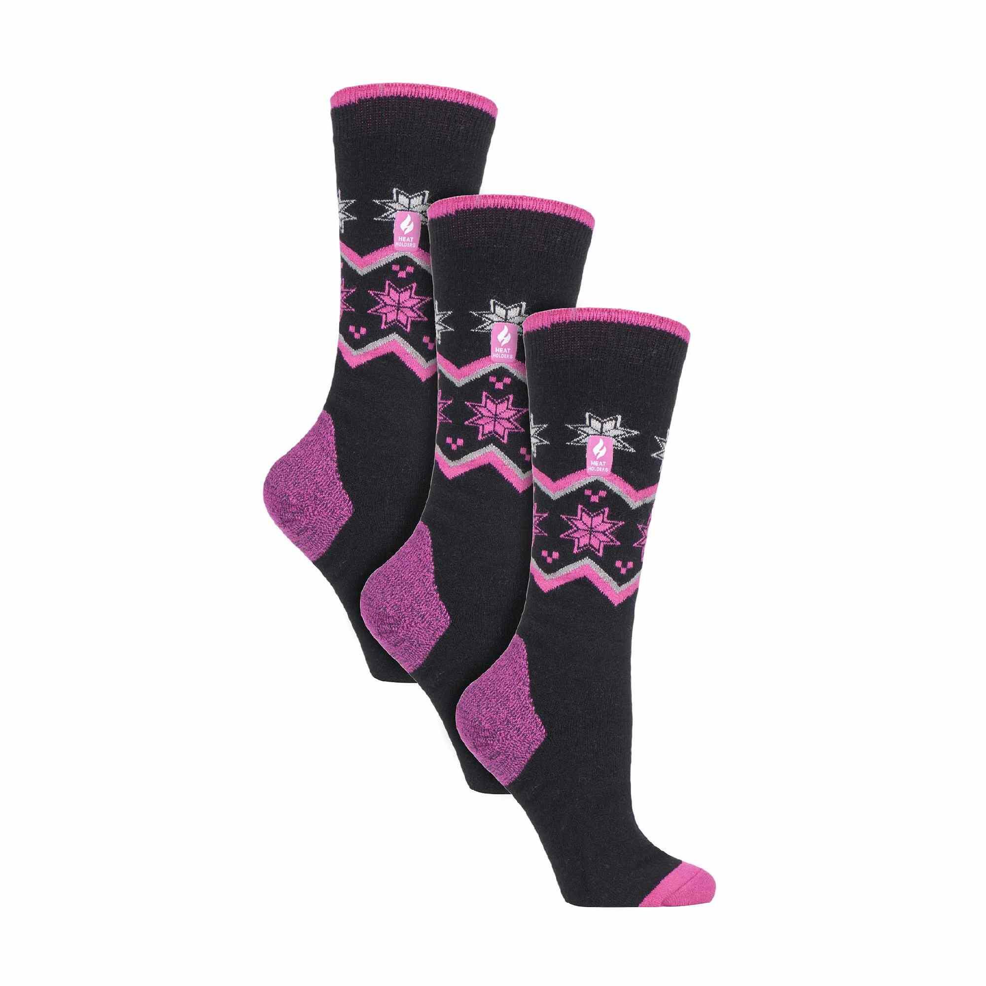 3 Pack Ladies Patterned Lightweight Thin 1.0 TOG Thermal Knee High Ski Socks 1/4