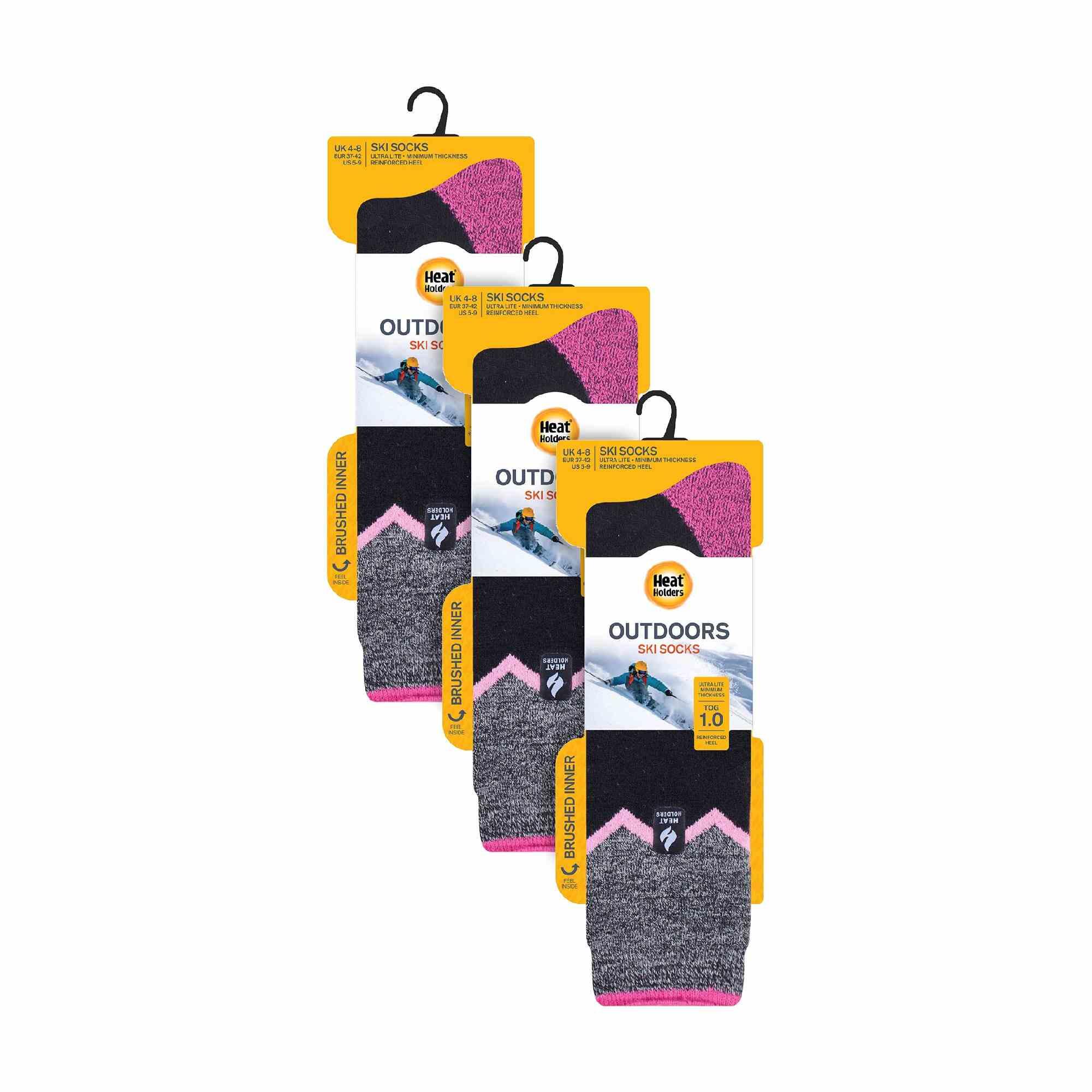3 Pack Ladies Patterned Lightweight Thin 1 TOG Thermal Knee High Ski Socks 2/6