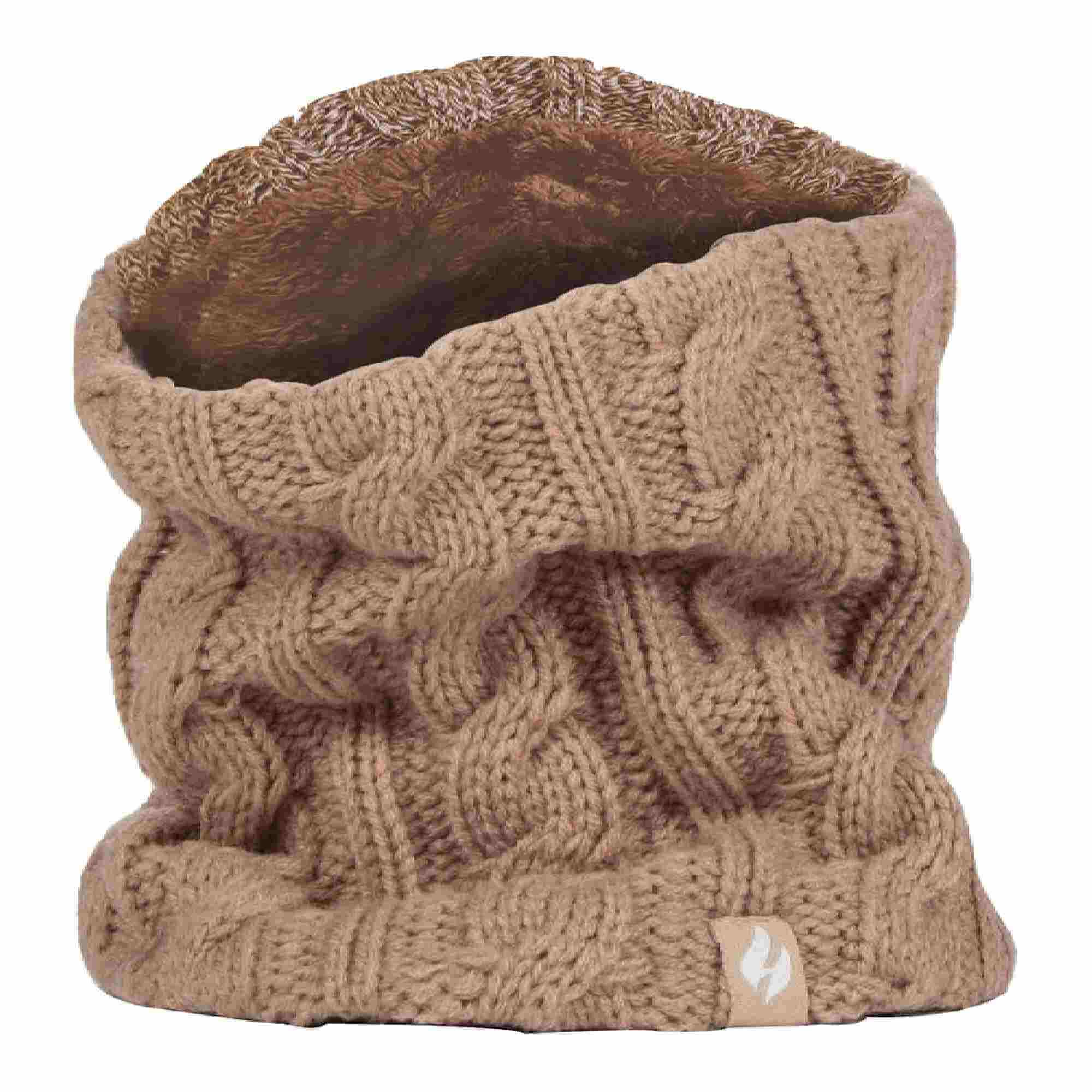 Ladies Thick Cable Knit Fleece Lined Thermal Neck Warmer 1/4
