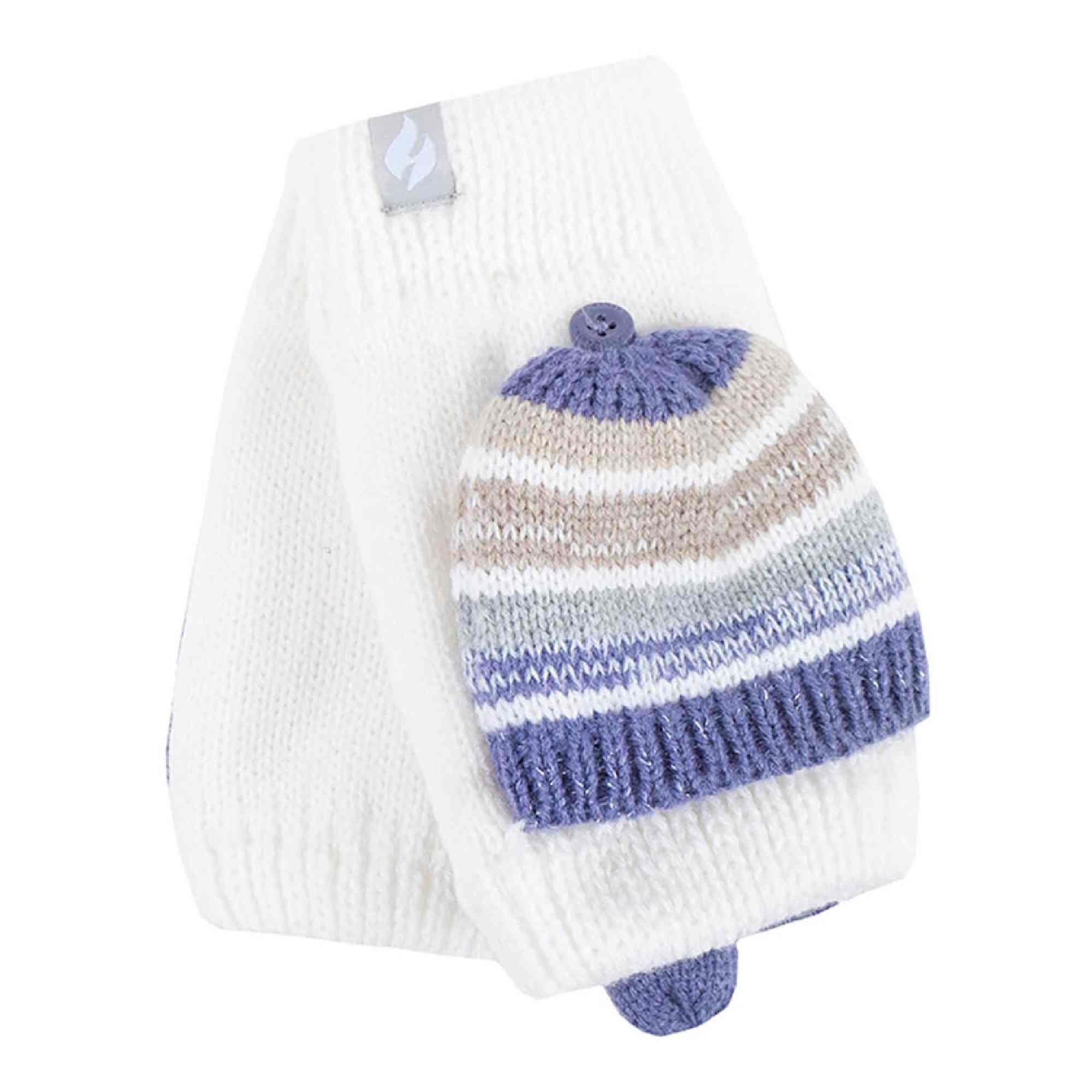 Ladies Striped Thermal Knitted Converter Mitten Gloves 1/7