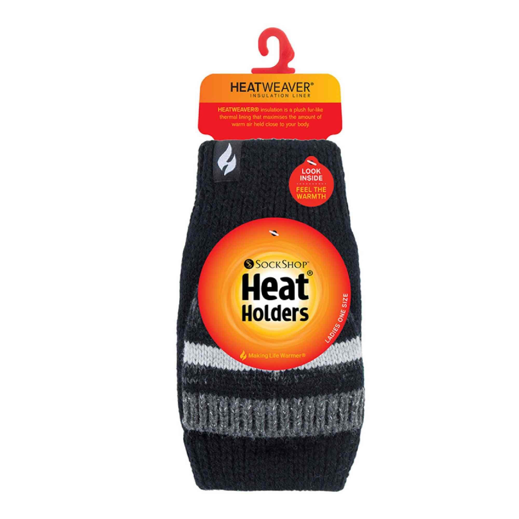Ladies Striped Fleece Lined Thermal Knitted Converter Mitten Gloves 2/7