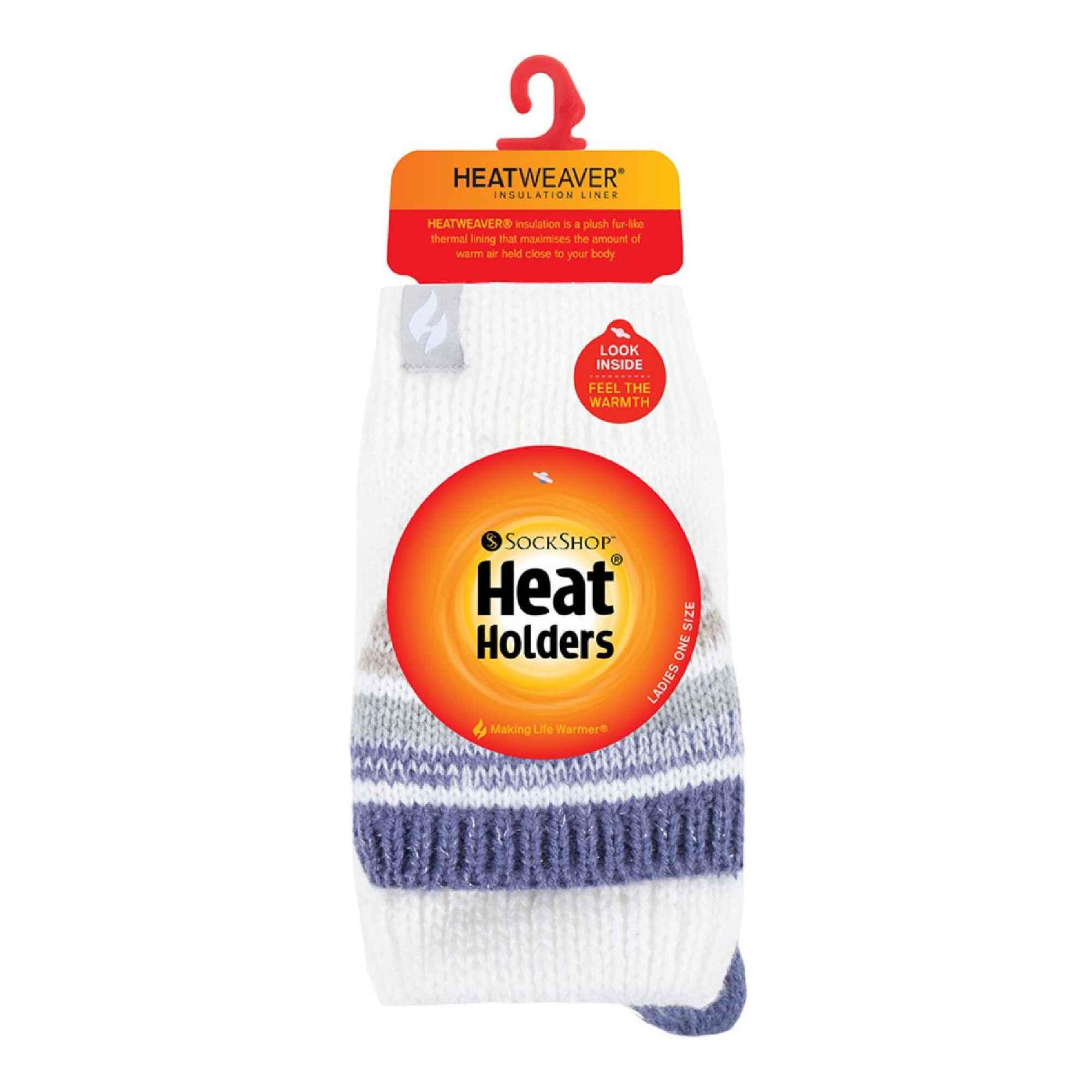 Ladies Striped Fleece Lined Thermal Knitted Converter Mitten Gloves 2/7