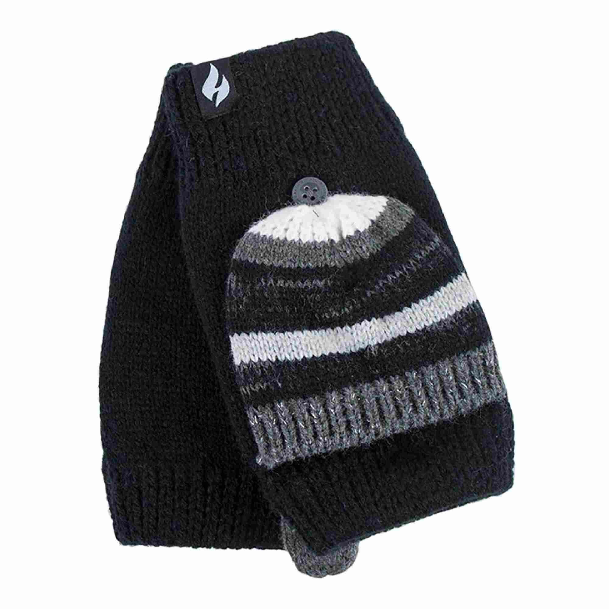 HEAT HOLDERS Ladies Striped Thermal Knitted Converter Mitten Gloves