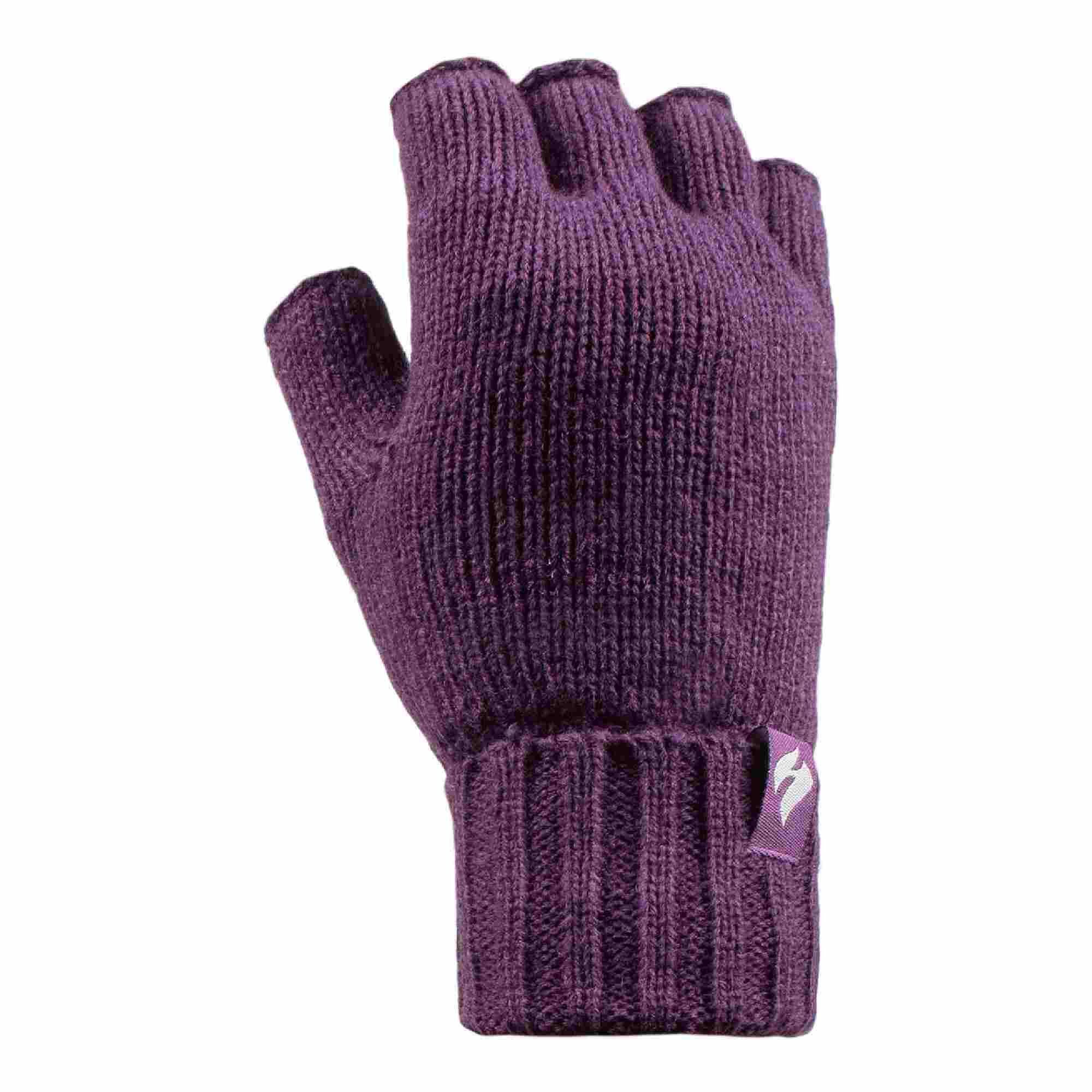 HEAT HOLDERS Ladies Solid Knitted Fleece Lined Thermal Fingerless Gloves