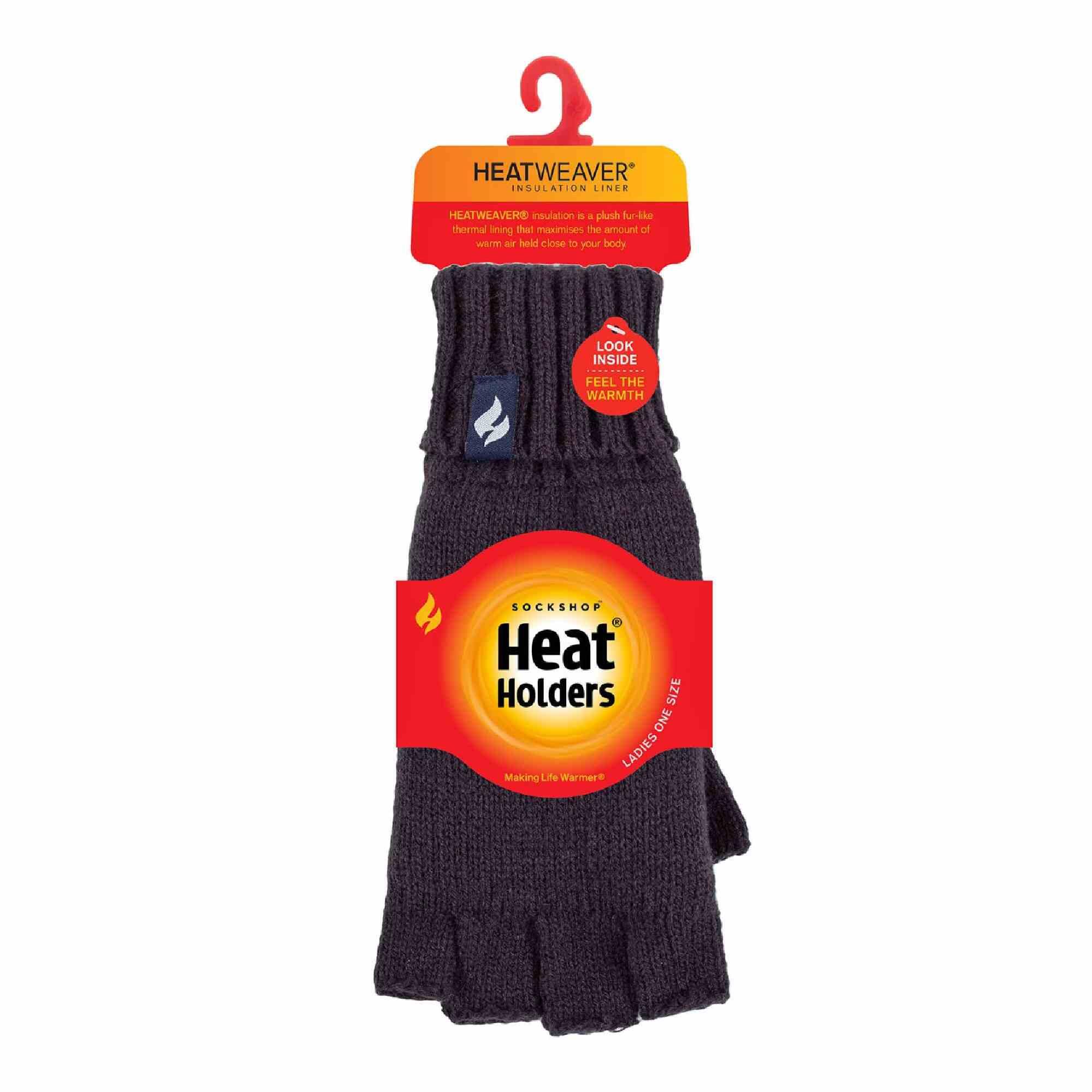 Ladies Knitted Fleece Lined Winter Thermal Fingerless Gloves 2/6
