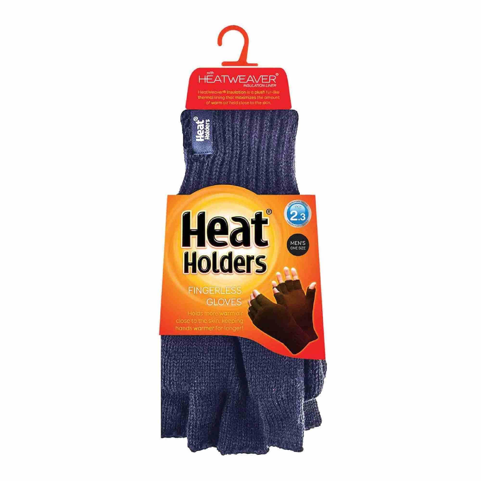 Mens Warm 3.2 TOG Fleece Lined Winter Thermal Fingerless Gloves in Khaki & Navy 2/5