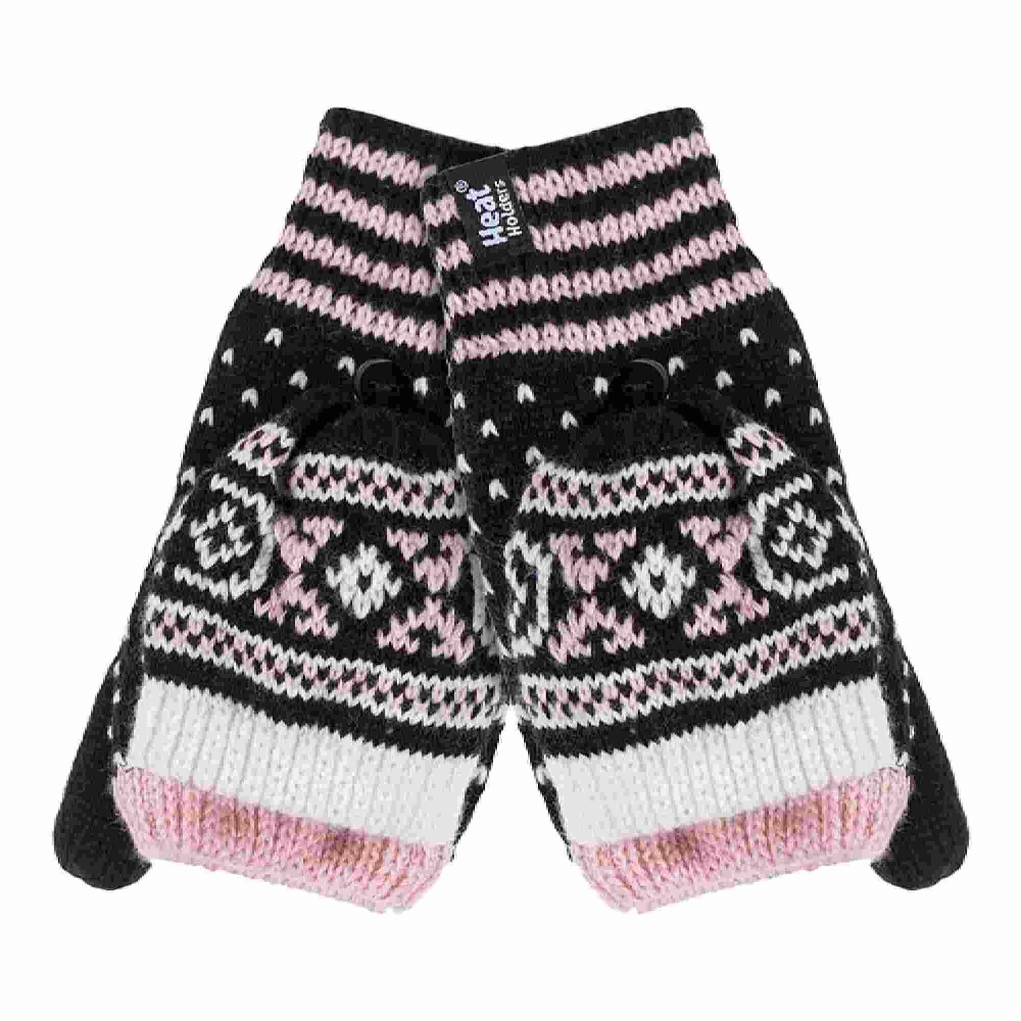 HEAT HOLDERS Ladies Warm Fairisle Patterned Thermal Fingerless Converter Gloves