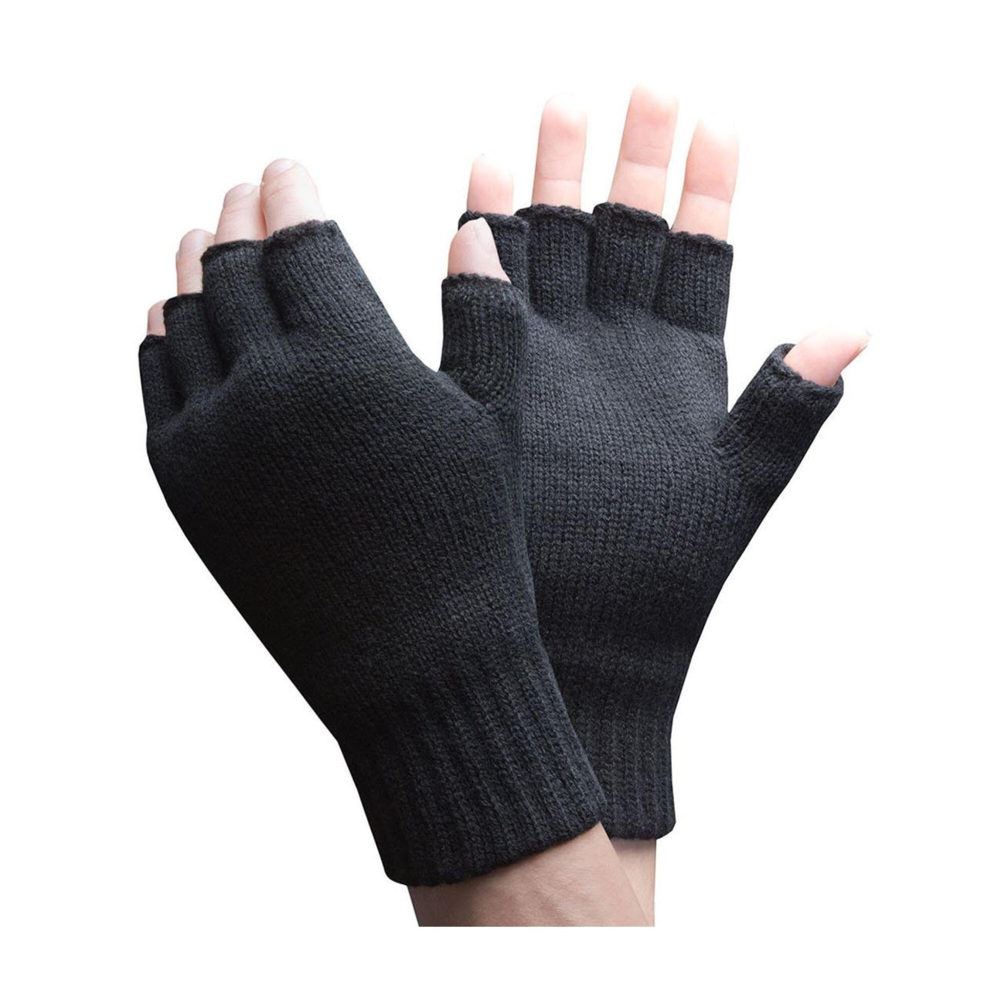 Mens Winter Warm 3.2 TOG Fleece Lined Fingerless Gloves 1/4