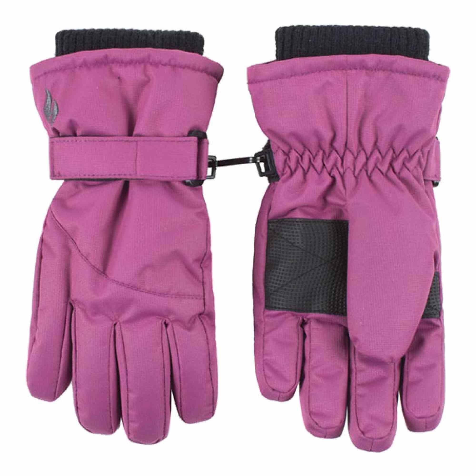 Childrens Pink Winter Fleece Lined Waterproof Thermal Snow Ski Gloves 1/3
