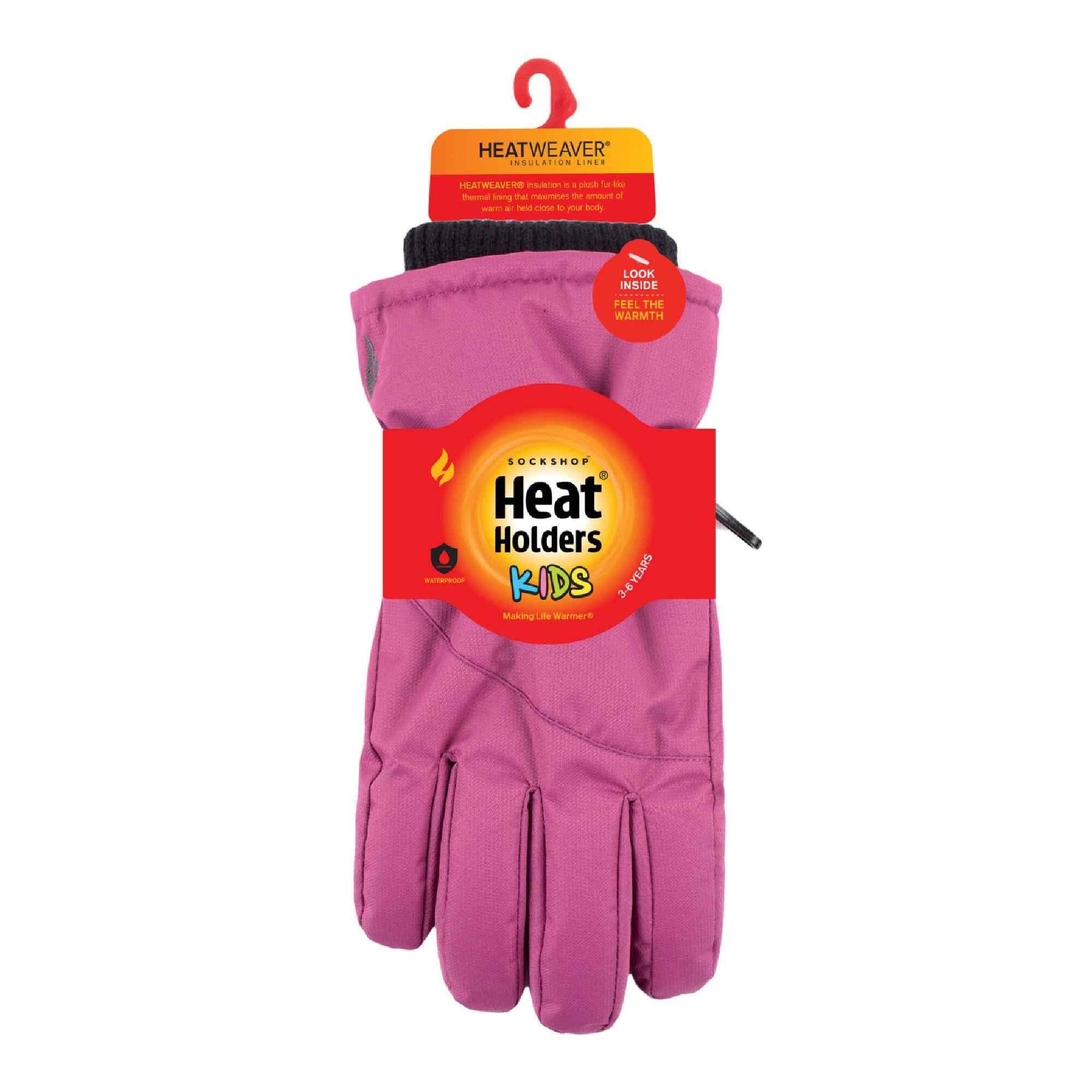 Childrens Pink Winter Fleece Lined Waterproof Thermal Snow Ski Gloves 2/3