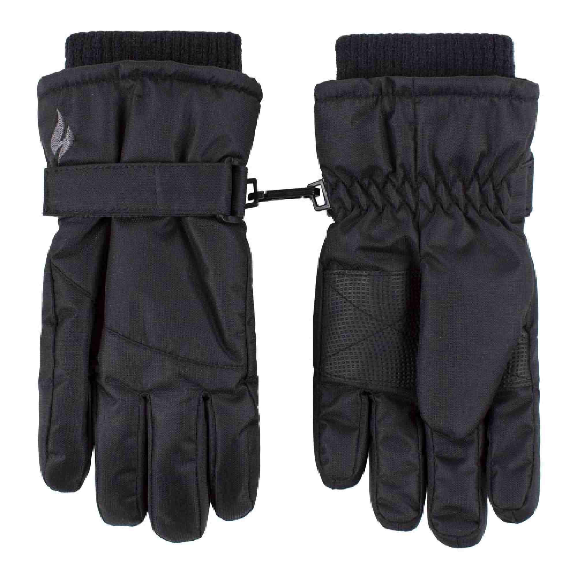 Childrens Black Winter Fleece Lined Waterproof Thermal Snow Ski Gloves 1/3