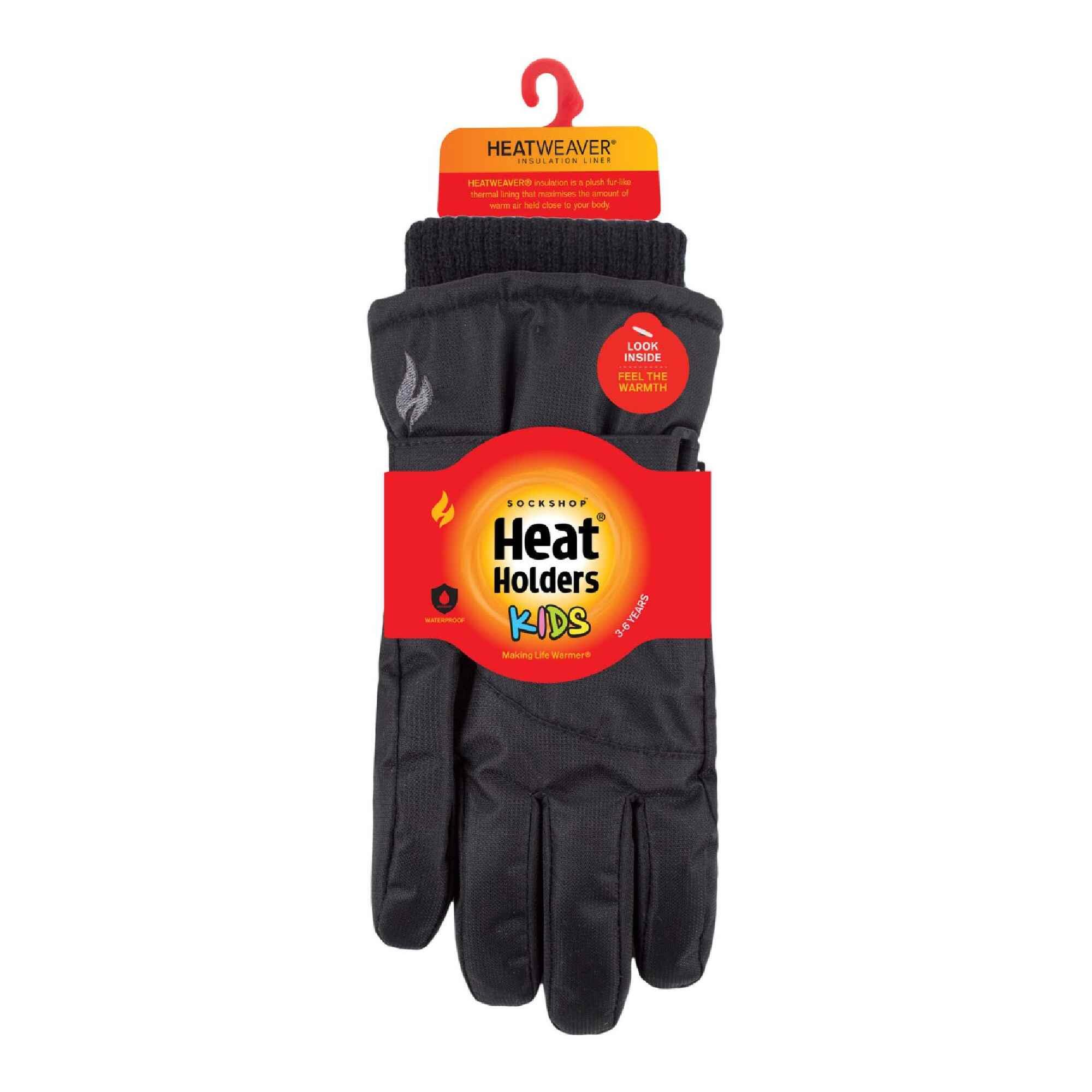 Childrens Black Winter Fleece Lined Waterproof Thermal Snow Ski Gloves 2/3