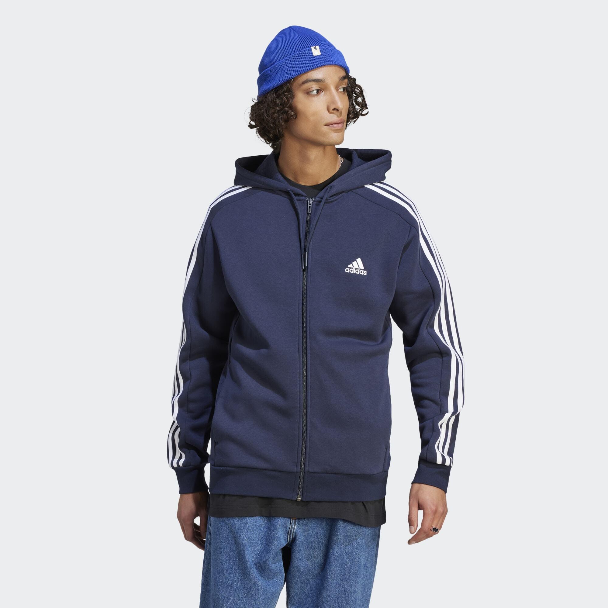 Essentials 3-stripes full-zip fleece hooded jacket