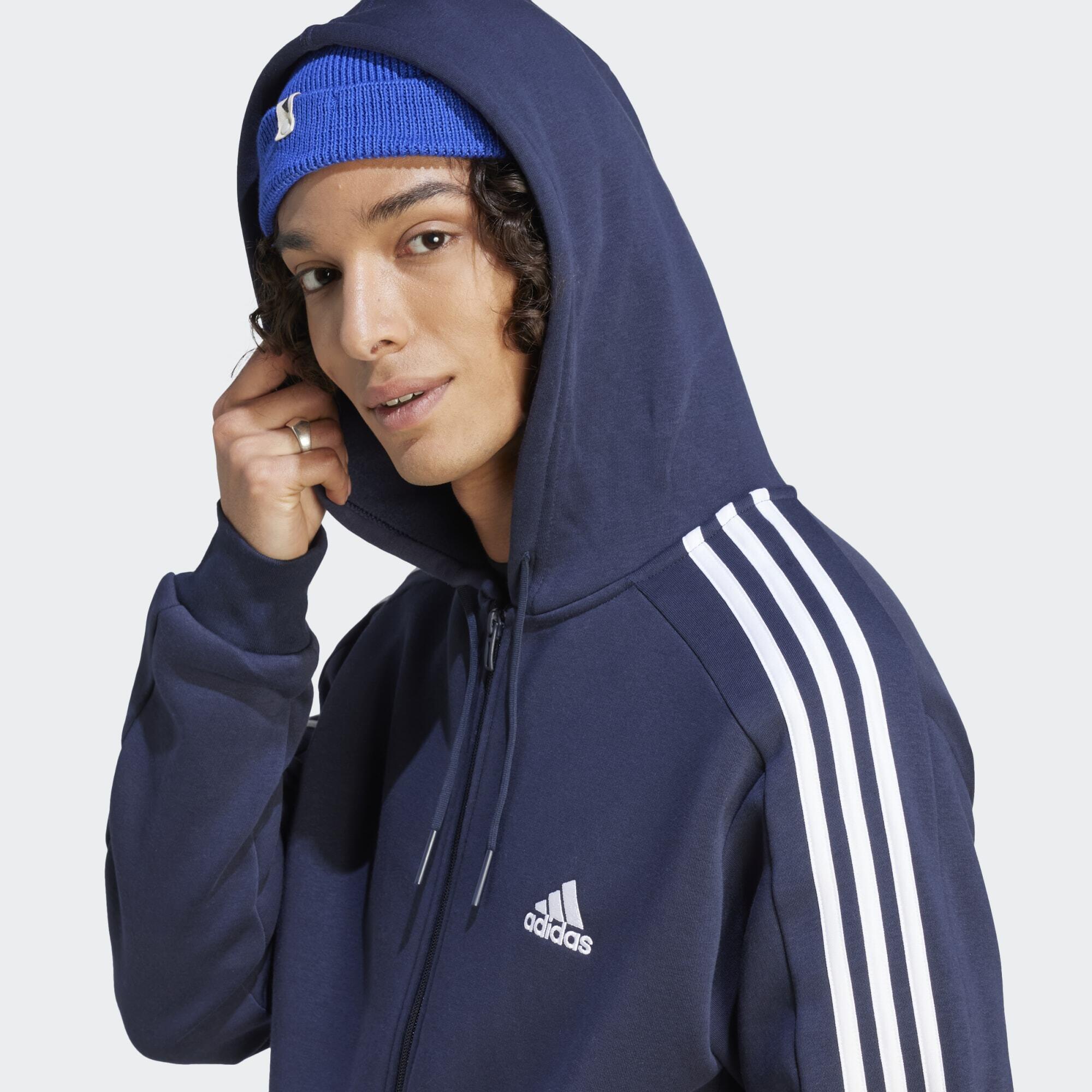 Felpa con cappuccio Essentials Fleece 3-Stripes Full-Zip 4/5