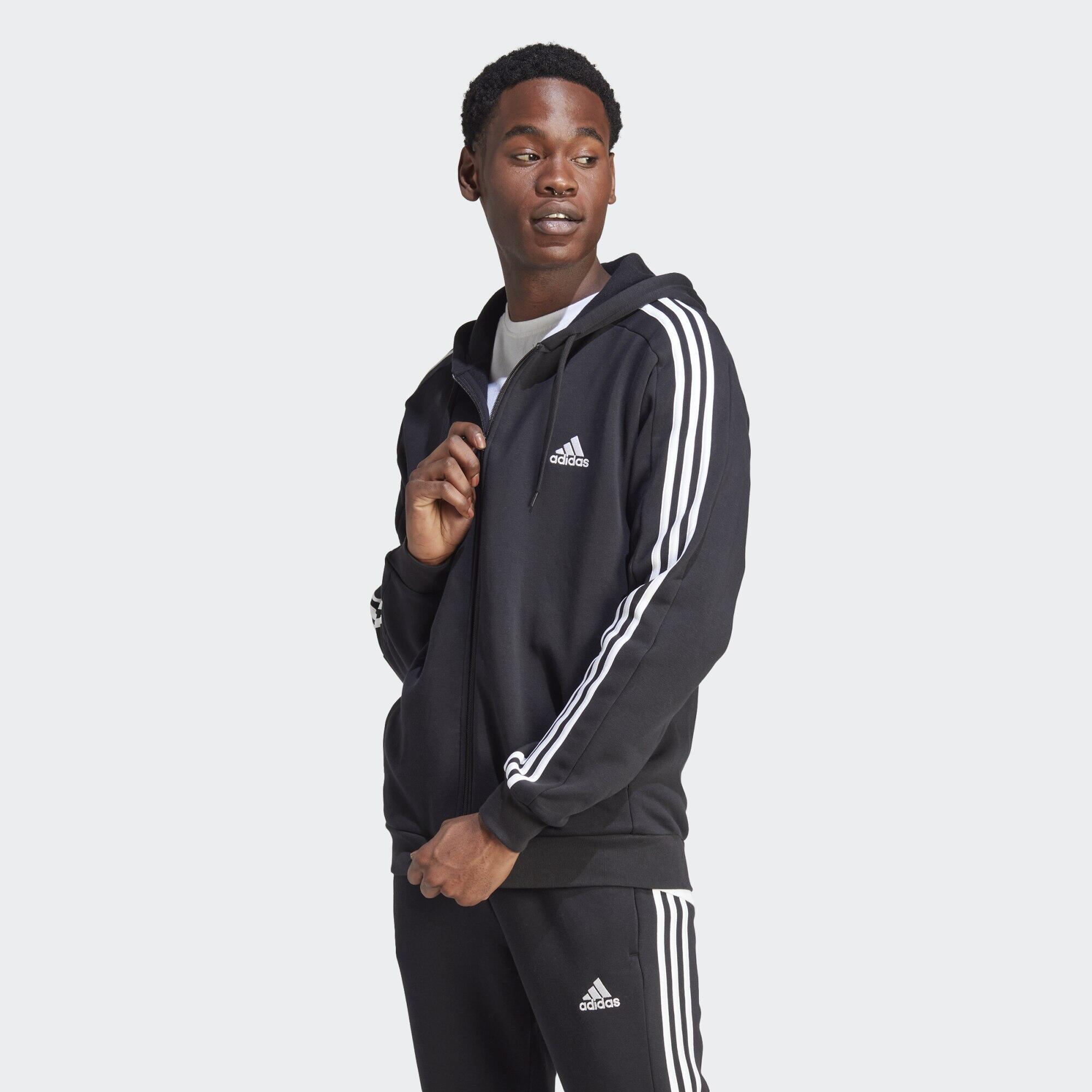 Essentials 3-stripes full-zip fleece hooded jacket