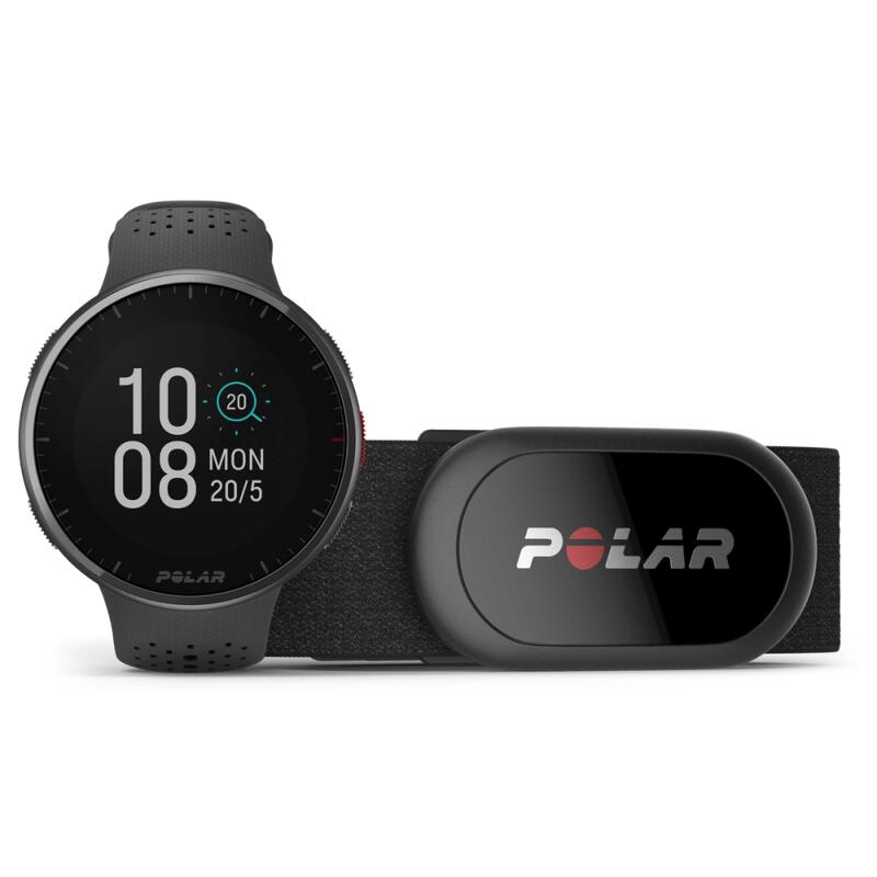 LAUF- & SPÒRTUHR MIT HERZFREQUENZ-SENSOR POLAR PACER PRO KARBONGRAU + H10