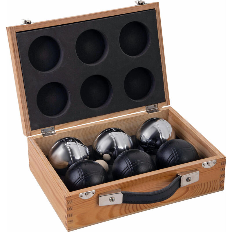 BuyBocceBalls Juego de 6 bolas de petanca/petanca de metal de 2.874 in con  3 arena lisa y 3 bolas rojas y bolsa negra