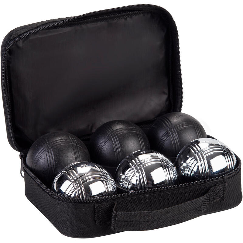 BuyBocceBalls Juego de 6 bolas de petanca/petanca de metal de 2.874 in con  3 arena lisa y 3 bolas rojas y bolsa negra