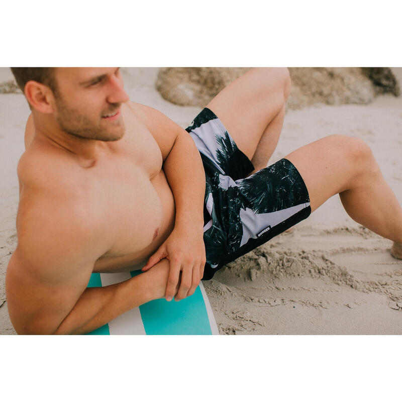 Șort bărbați cu model palmier Boardshorts negru alb ZM1603