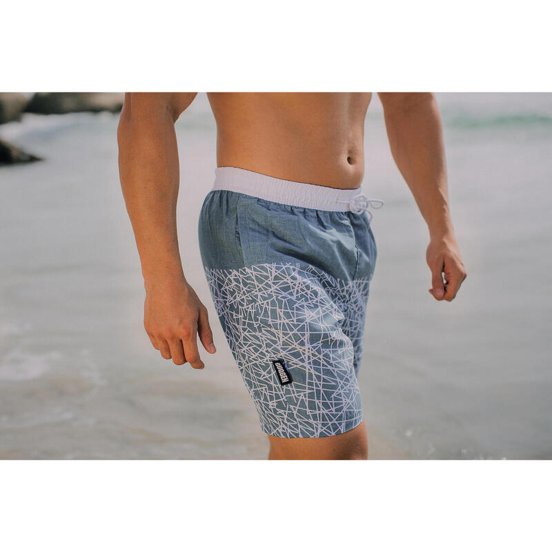 GUGGEN MOUNTAIN ZM1609 Herren Badehose kariert grau weiß Streifen