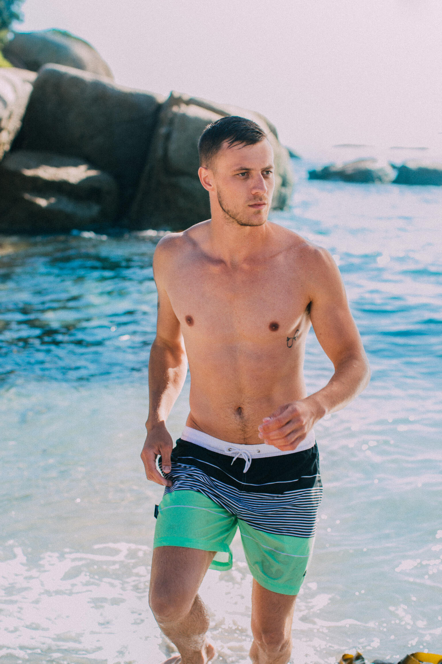 GUGGEN MOUNTAIN Style ZMB 880 Boardshort Short Maillot de bain homme à rayures 3/7
