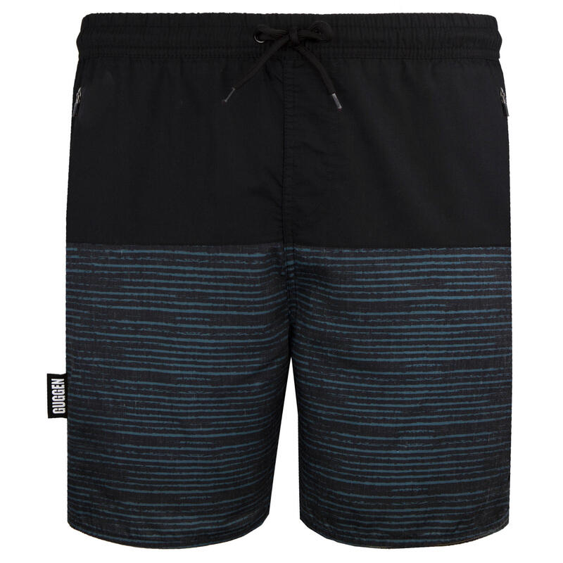 Costum de baie pentru bărbați cu model albastru negru cu dungi boardshorts